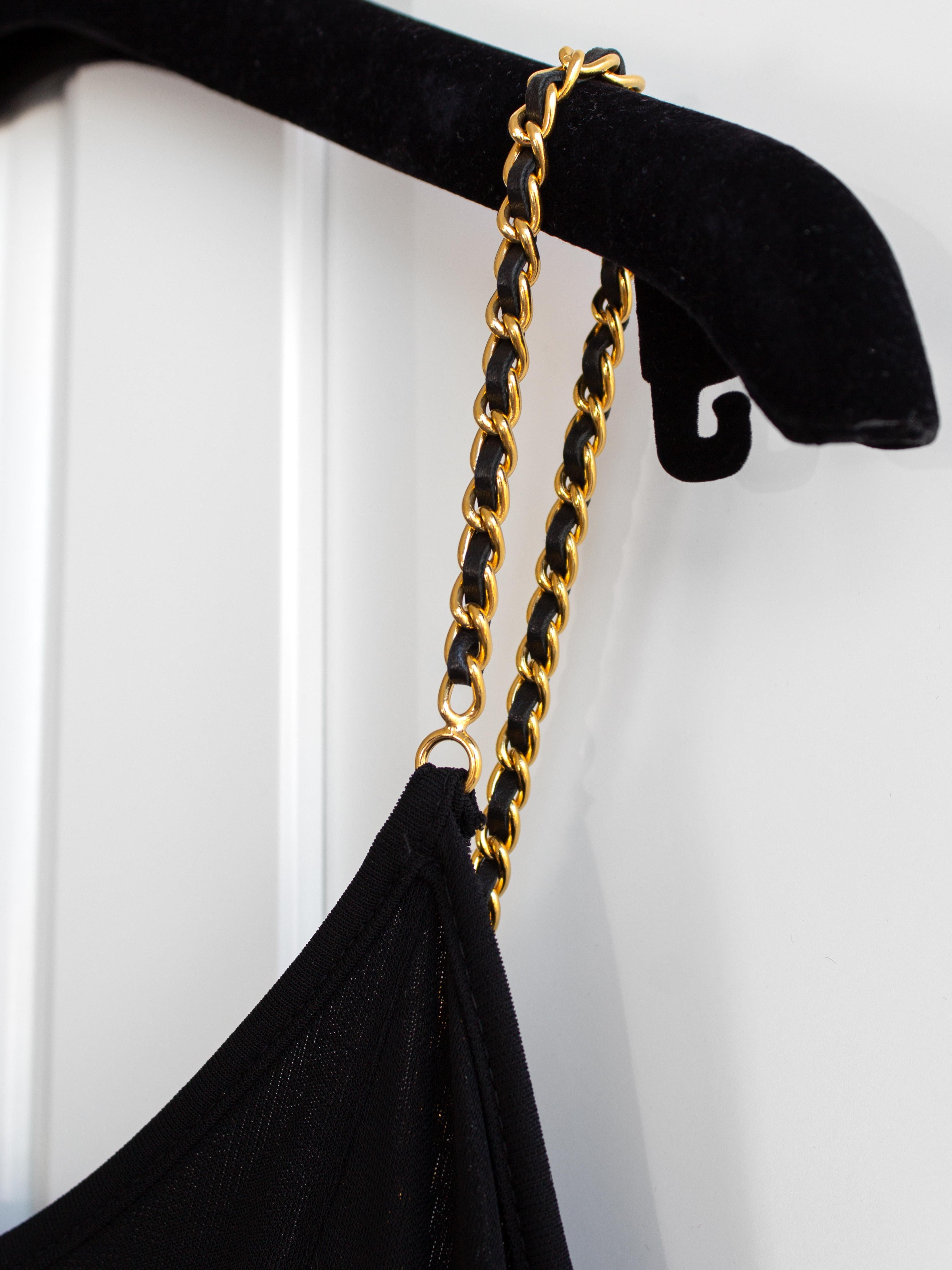 Women's Chanel Vintage S/S 1997 Black Gold Chain Straps Skater LBD Mini 97P Dress