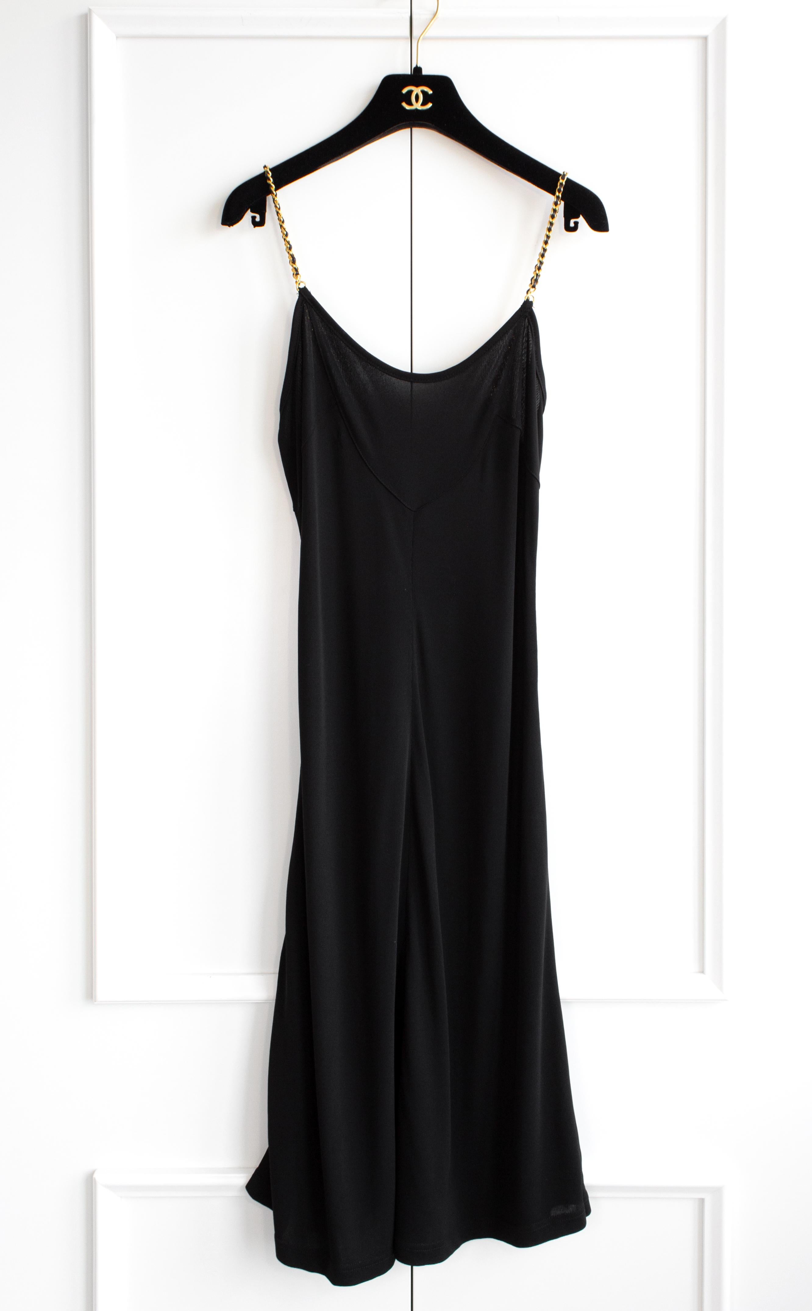 Chanel Vintage S/S 1997 Black Gold Chain Straps Skater LBD Mini 97P Dress 1