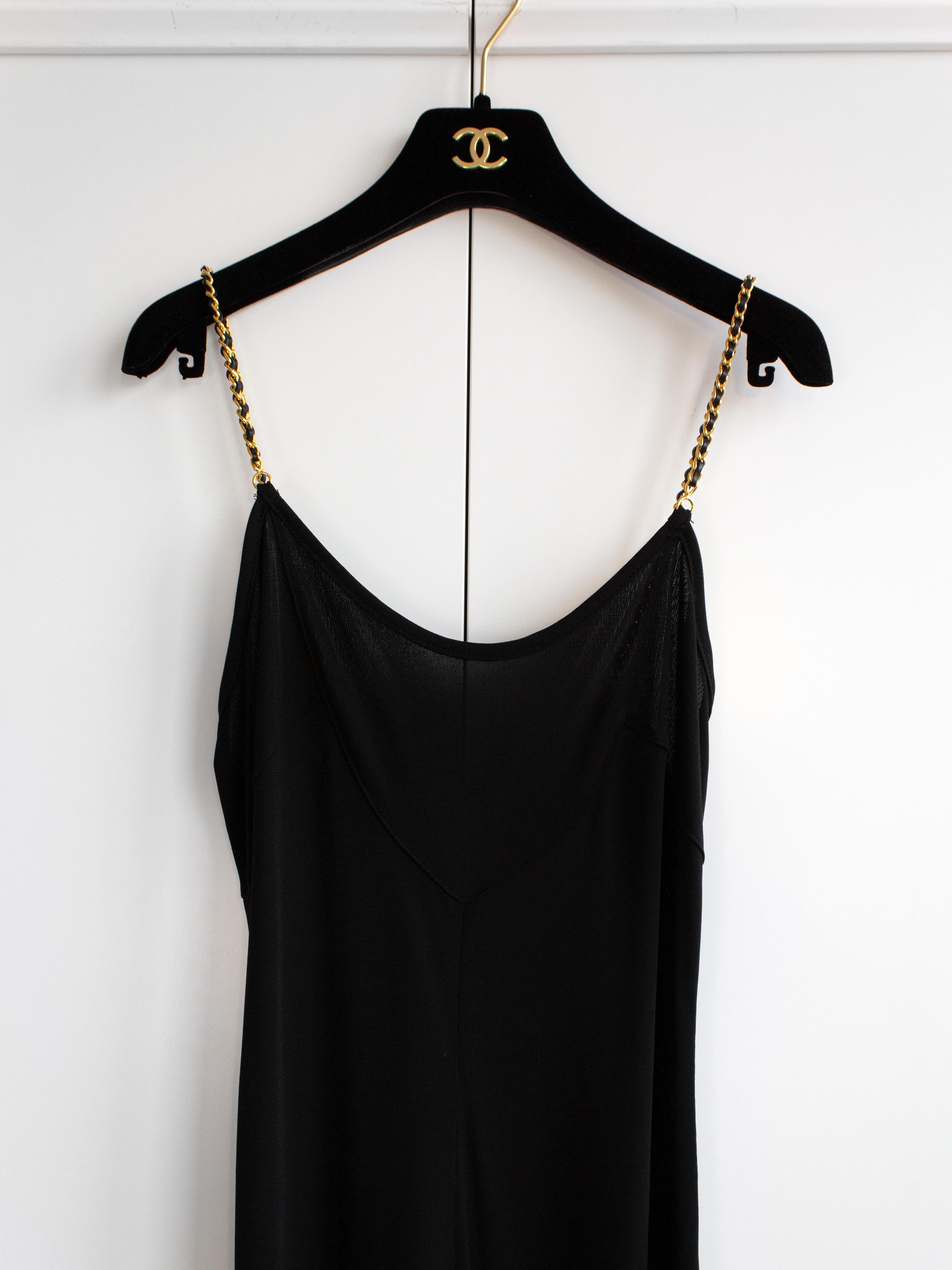 Chanel Vintage S/S 1997 Black Gold Chain Straps Skater LBD Mini 97P Dress 2
