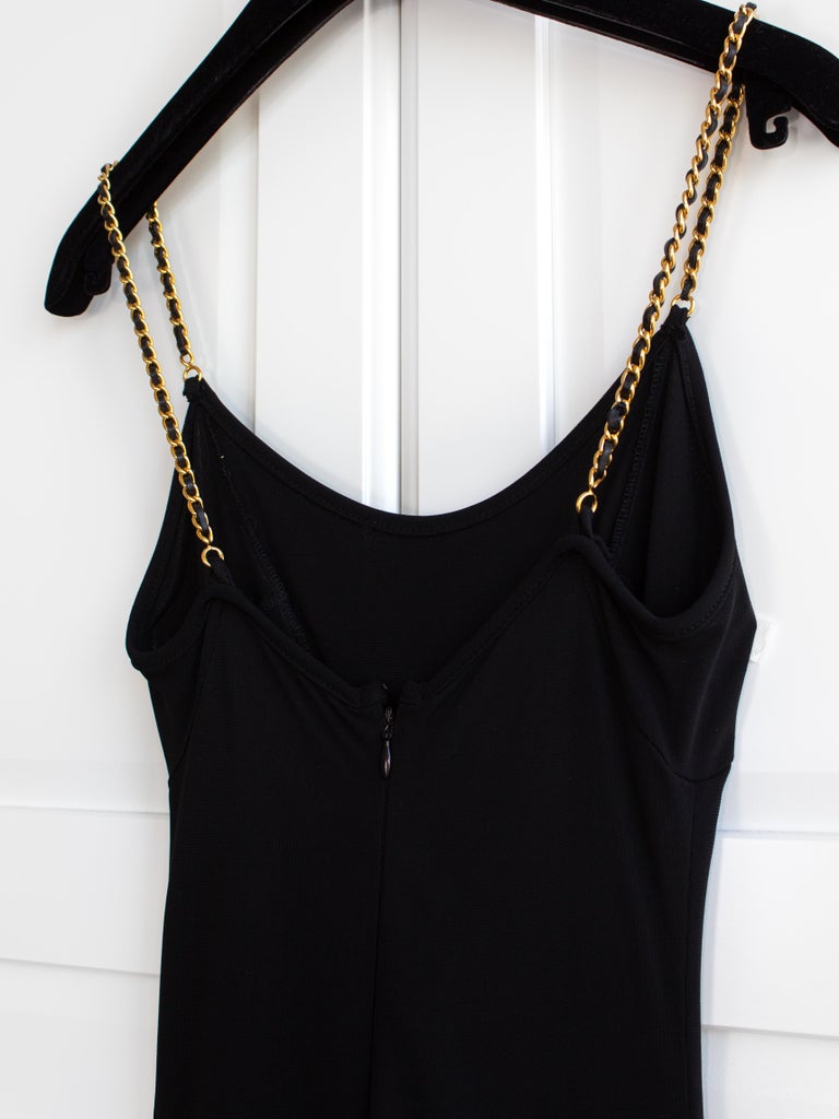navy blue dress for baby girl Chanel Vintage SS 1998 Runway Black Wool Crepe Rhinestone Chain Strap –  Amarcord Vintage Fashion main image 1
