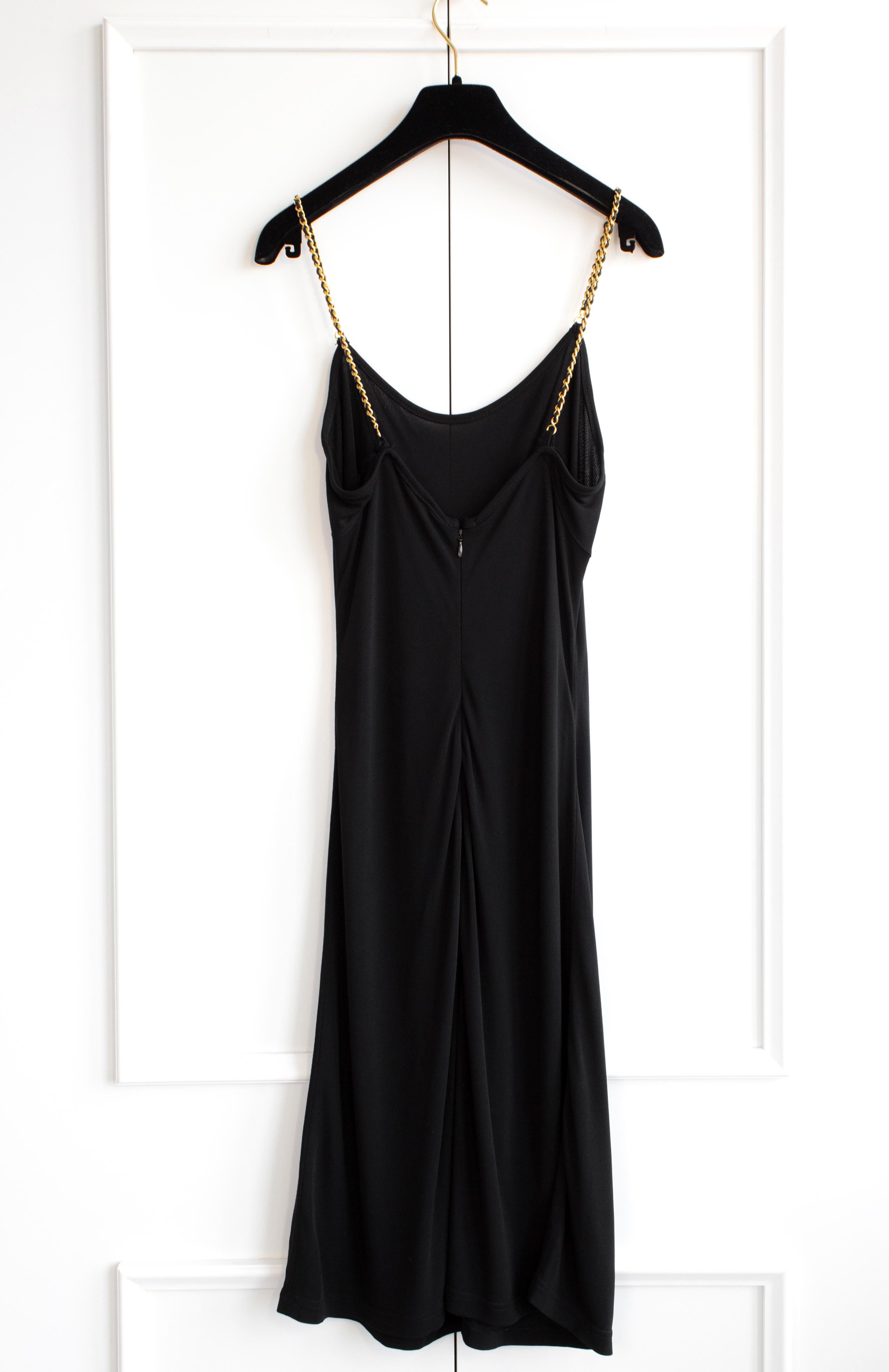 Chanel Vintage S/S 1997 Black Gold Chain Straps Skater LBD Mini 97P Dress 3