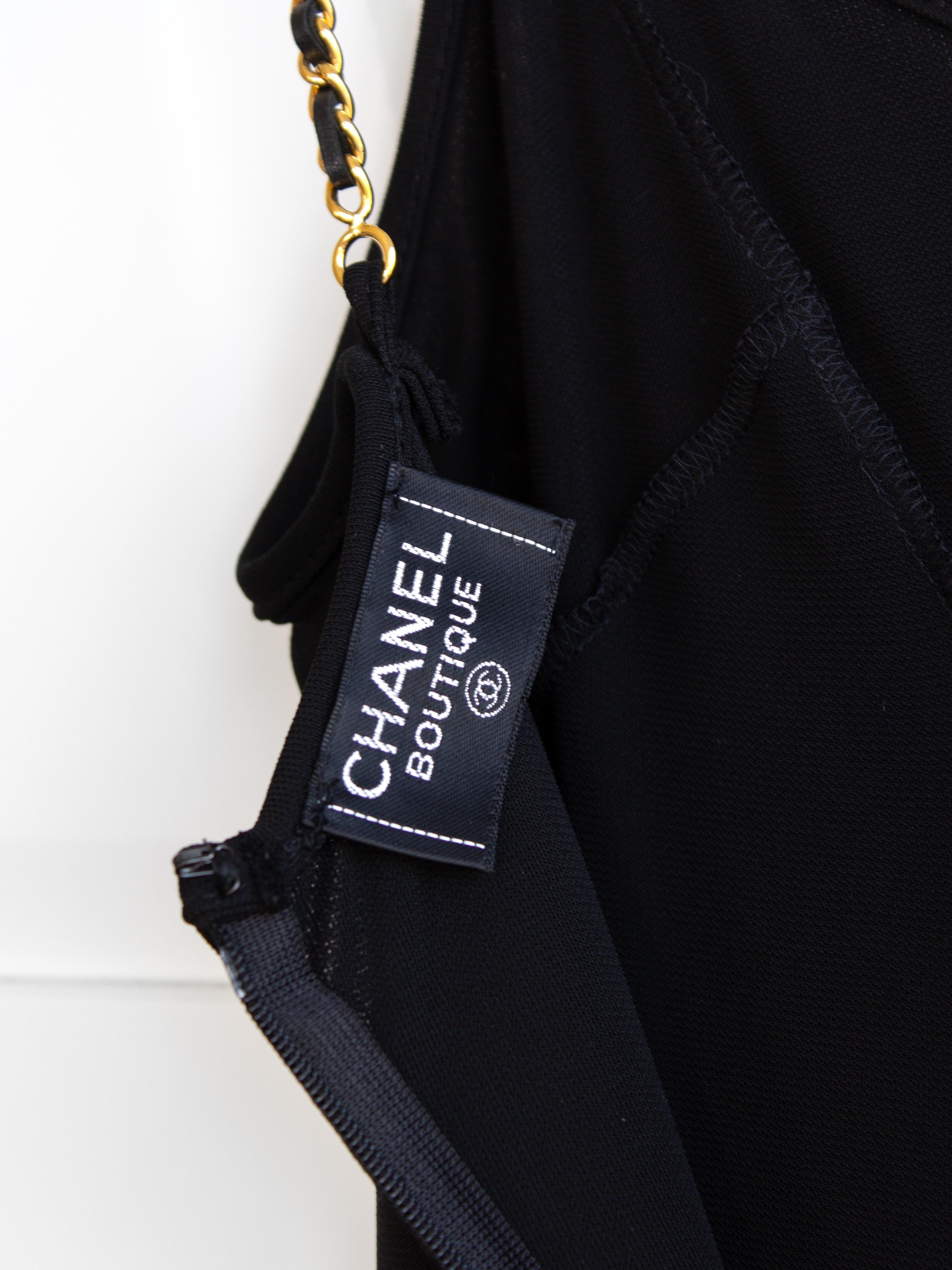 Chanel Vintage S/S 1997 Black Gold Chain Straps Skater LBD Mini 97P Dress 4