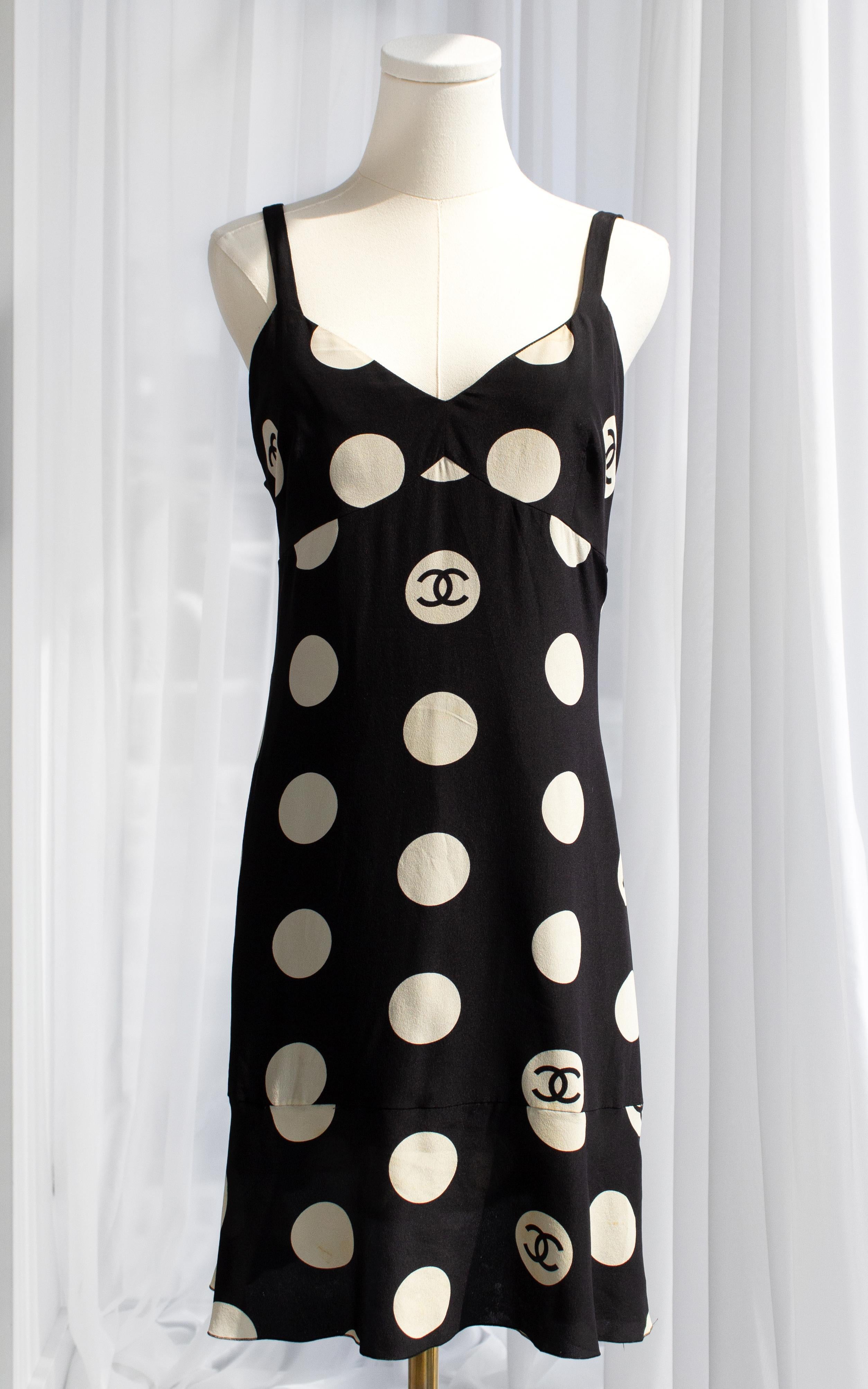 Chanel Vintage S/S 1997 Black White Polka Dot CC 97P Mini Dress 1