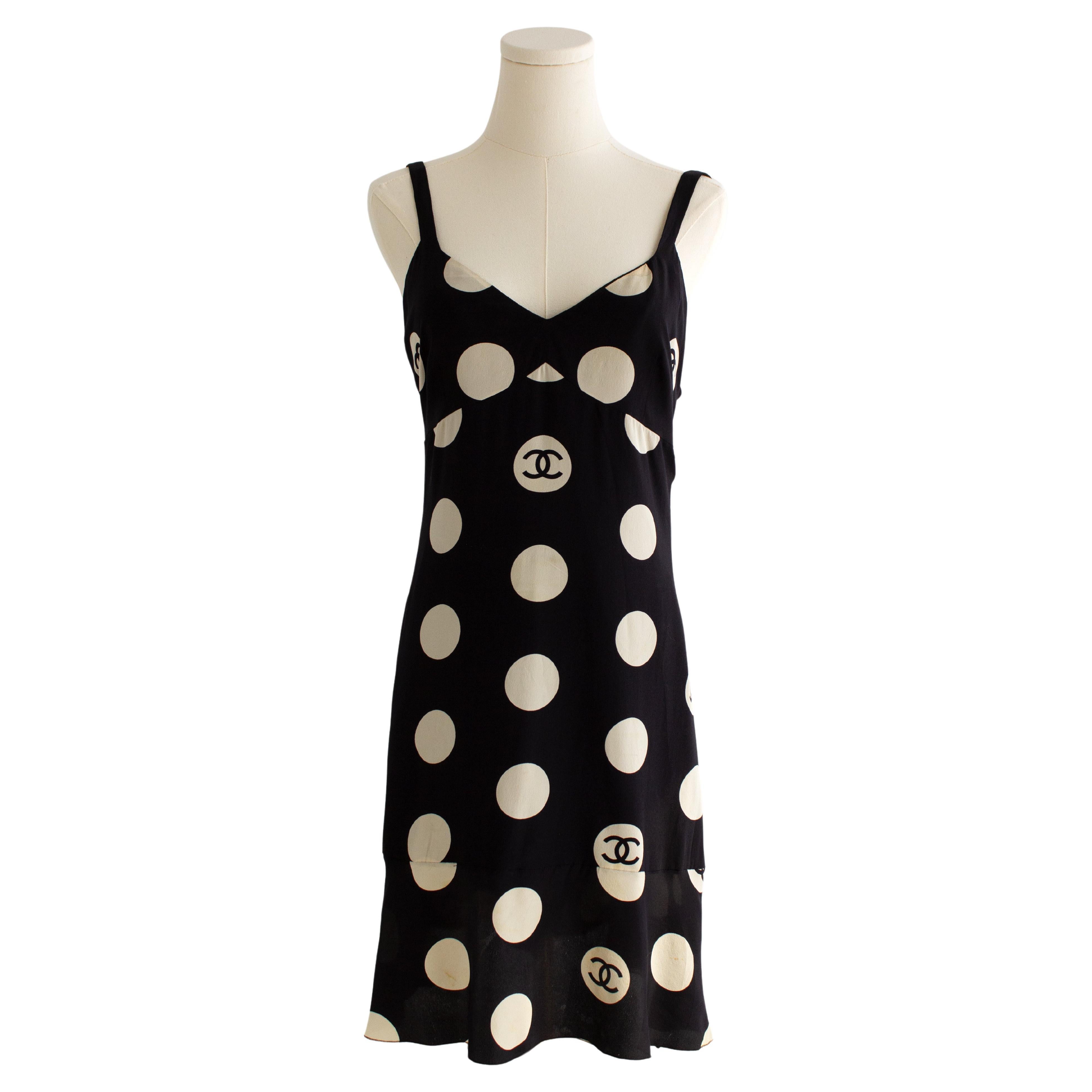 Chanel Vintage S S 1997 Black White Polka Dot CC 97P Mini Dress