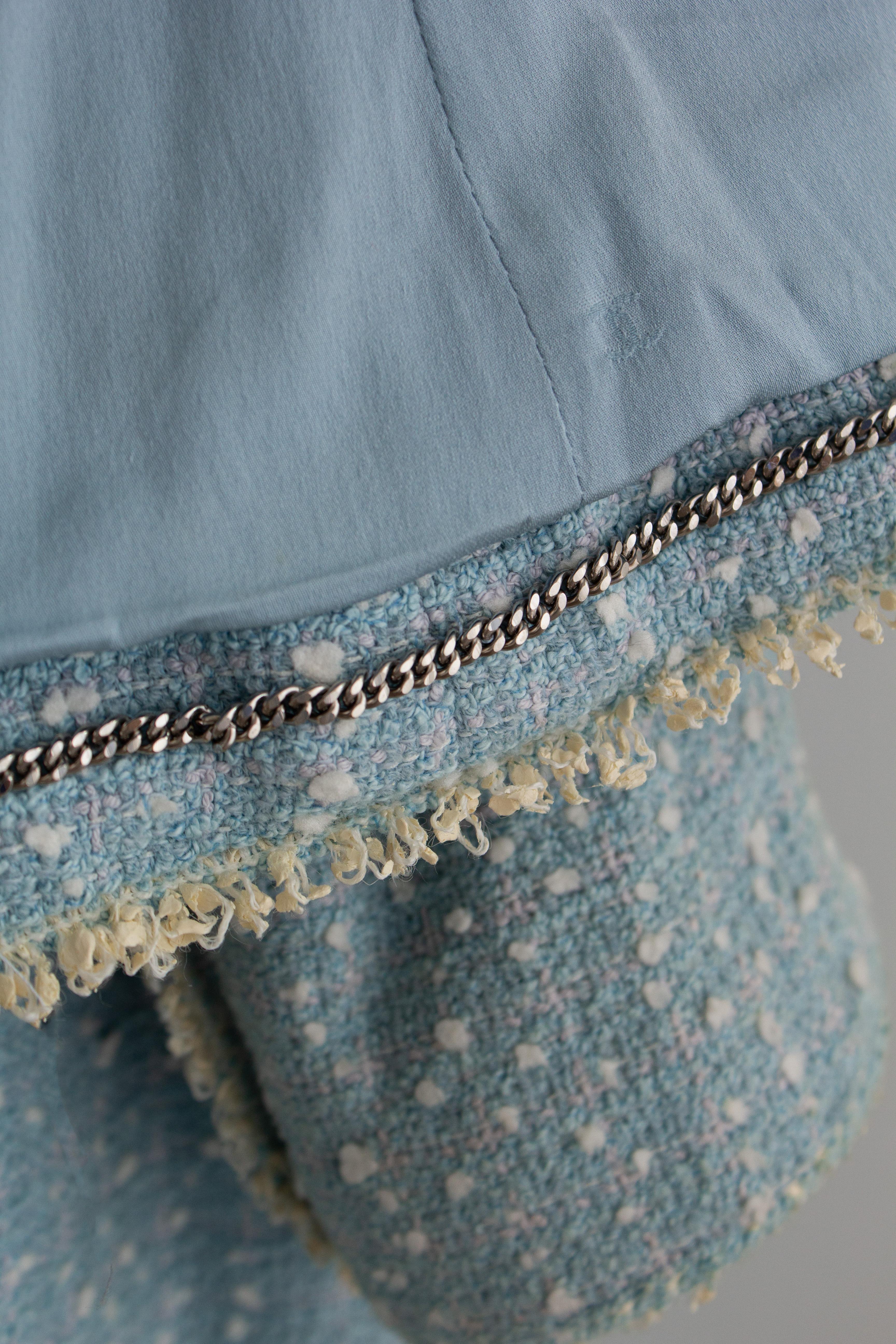 Chanel Vintage S/S 1997 Hellblau Weiß Prinzessin Diana 97P Tweed Jacke Anzug im Angebot 9