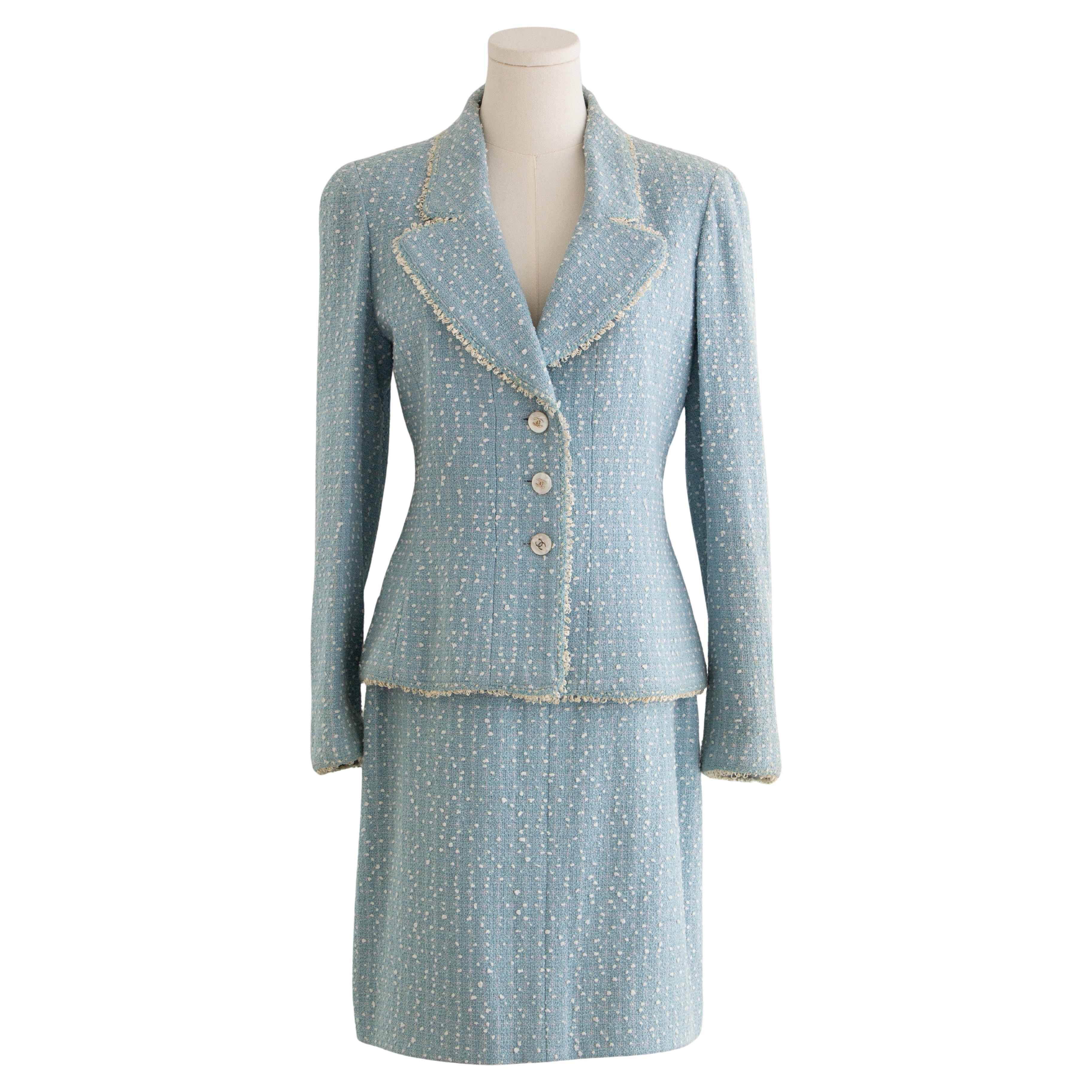 Chanel Vintage P/E 1997 S.S. White Principessa Diana 97P Tweed Jacket Suit