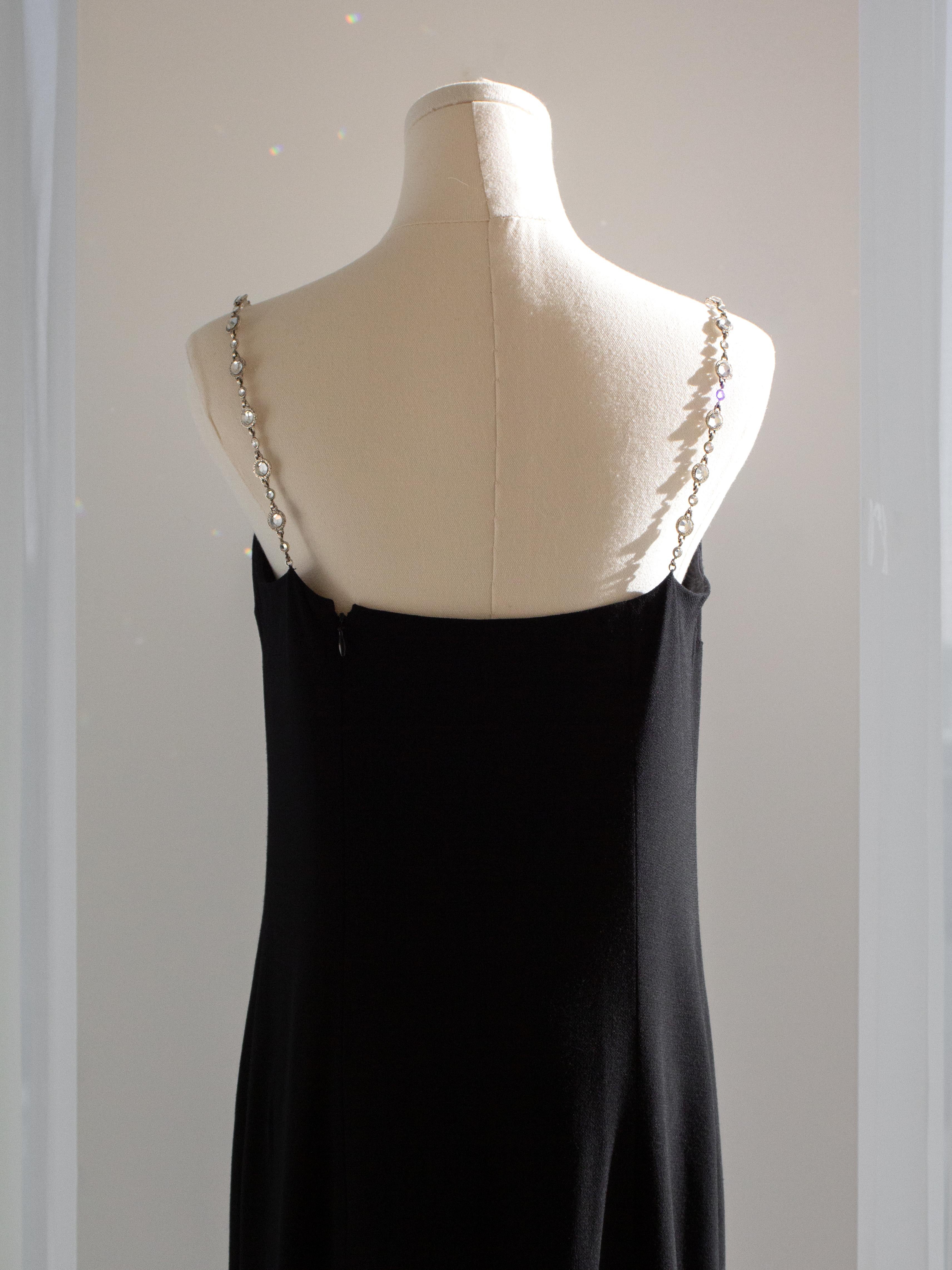 Chanel Vintage S/S 1998 Silver Crystal Chiclet Straps Black 98p Gown Dress For Sale 7