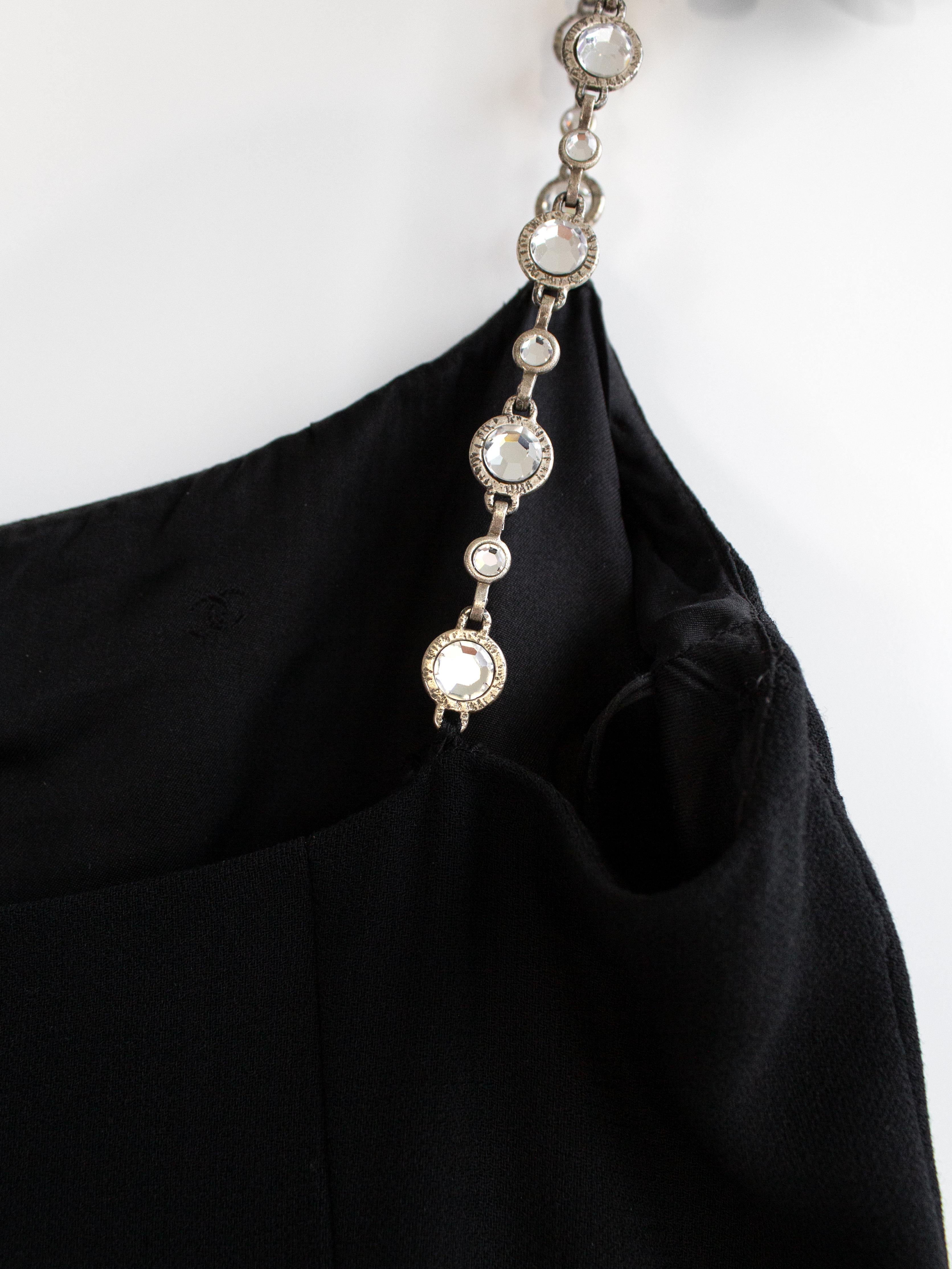 Robe Chanel Vintage S/S 1998 Silver Crystal Chiclet Straps Black 98p en vente 8