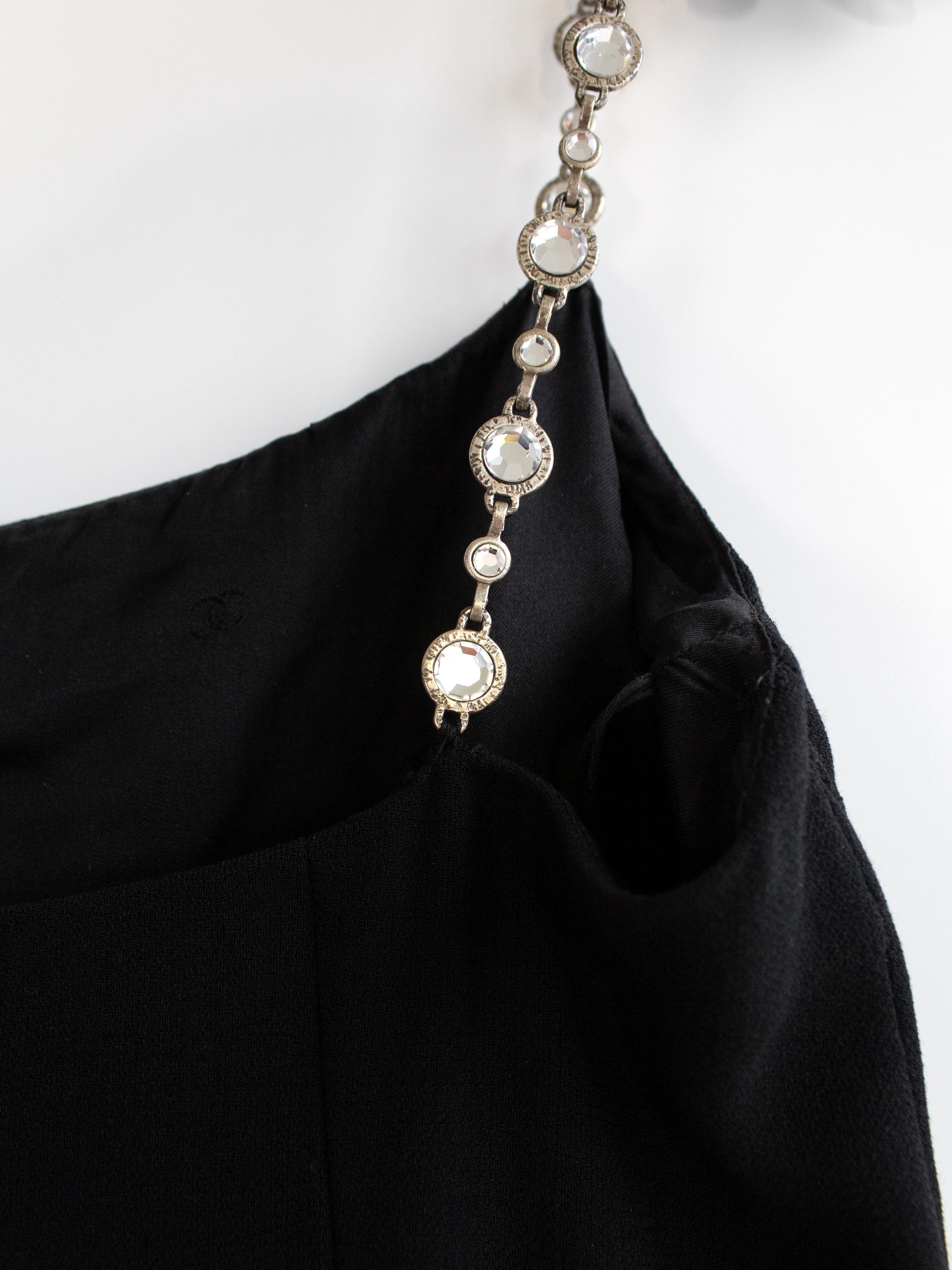 Chanel Vintage S/S 1998 Silver Crystal Chiclet Straps Black 98p Gown Dress 8