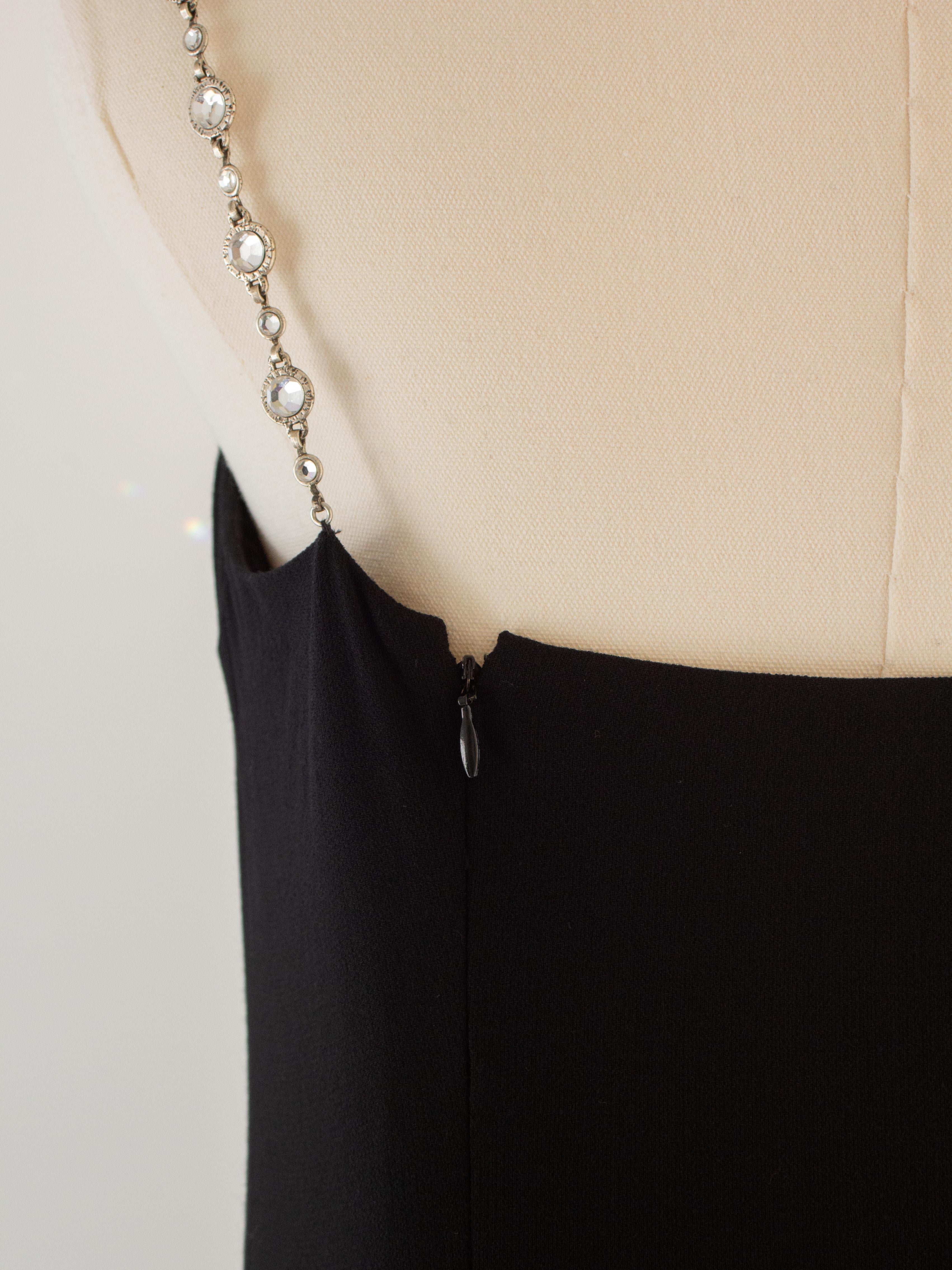 Chanel Vintage S/S 1998 Silver Crystal Chiclet Straps Black 98p Gown Dress For Sale 8