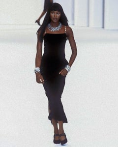 Chanel Vintage S/S 1998 Silver Crystal Chiclet Straps Black 98p Gown Dress