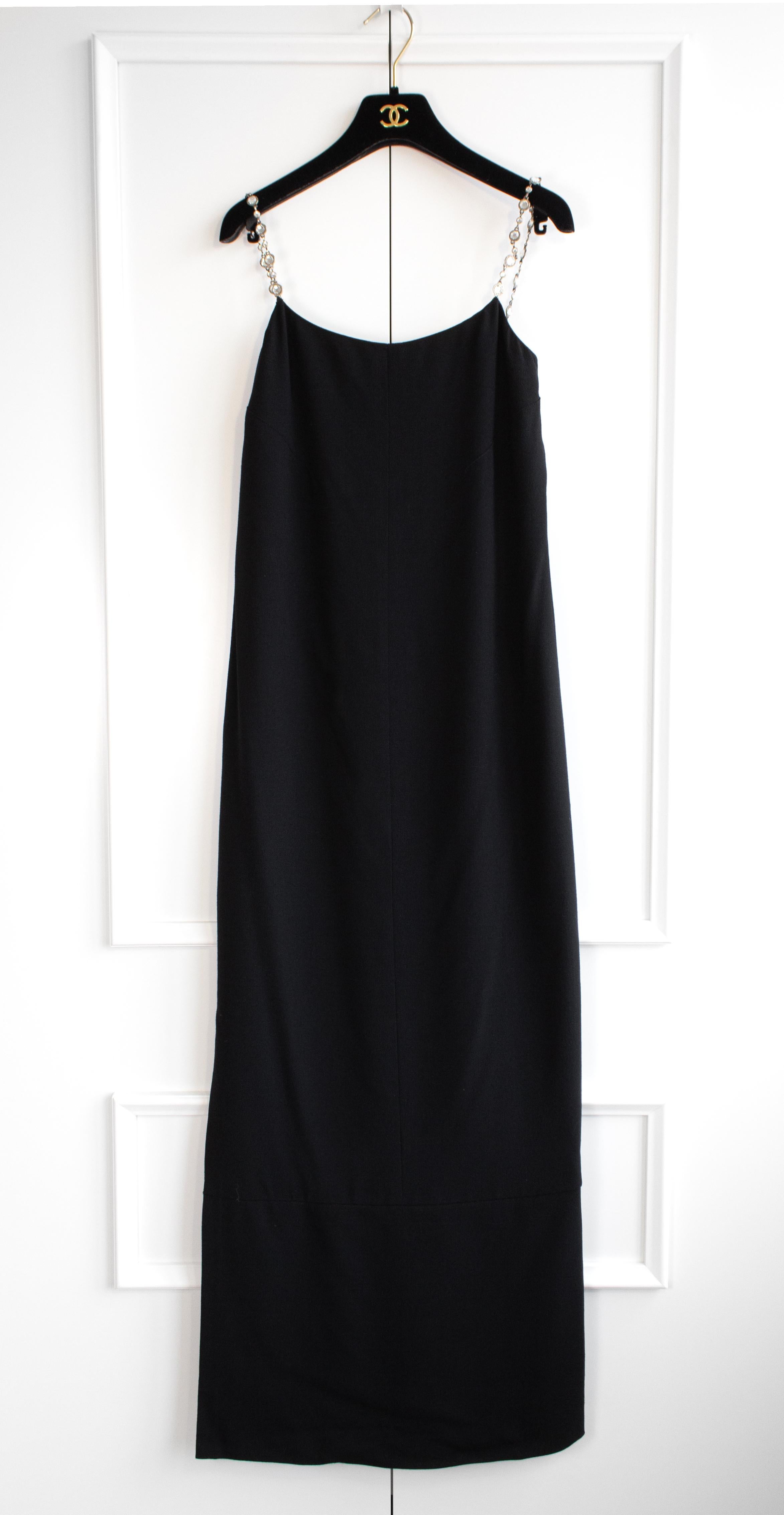 Chanel Vintage S/S 1998 Silver Crystal Chiclet Straps Black 98p Gown Dress 1
