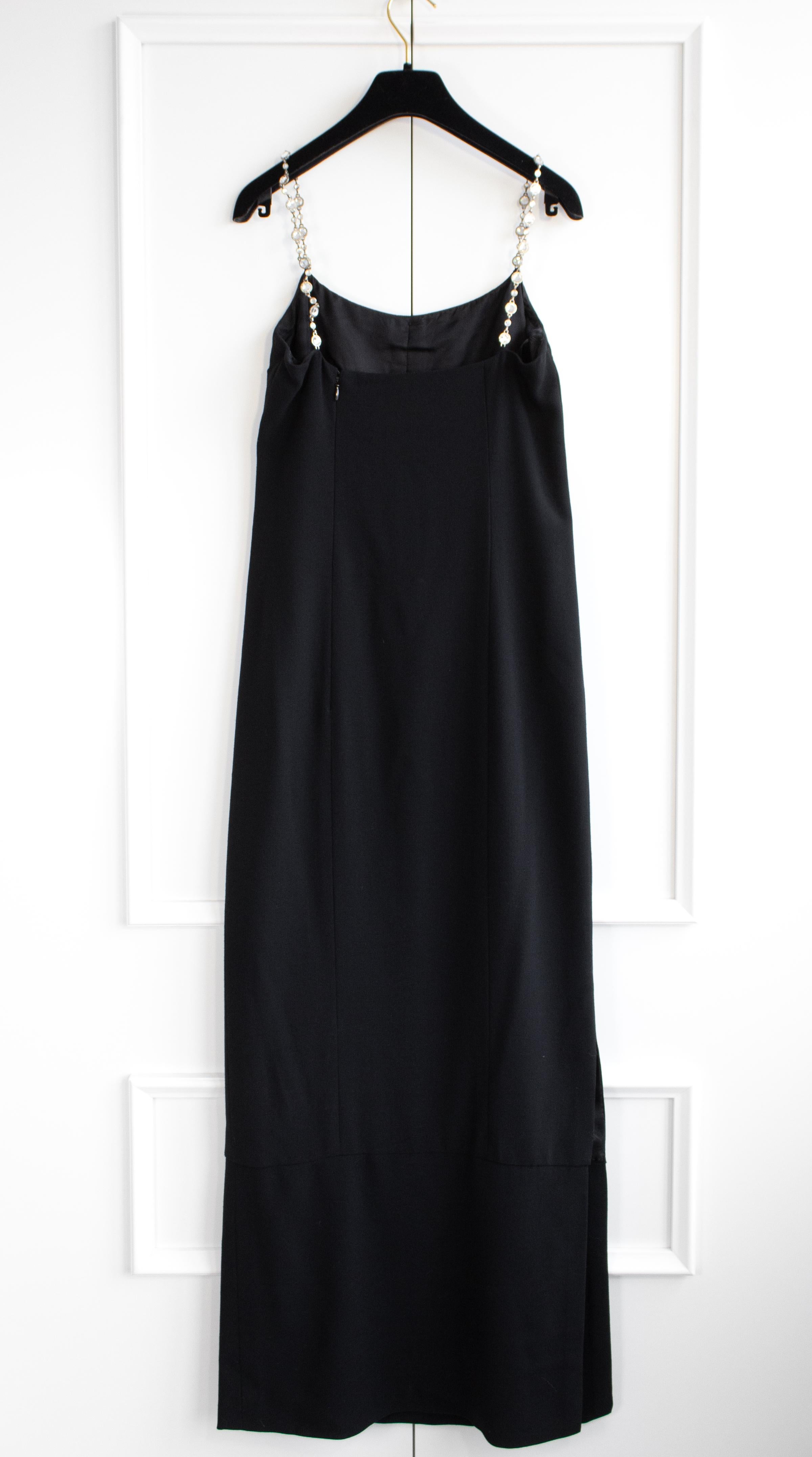 Chanel Vintage S/S 1998 Silver Crystal Chiclet Straps Black 98p Gown Dress 2
