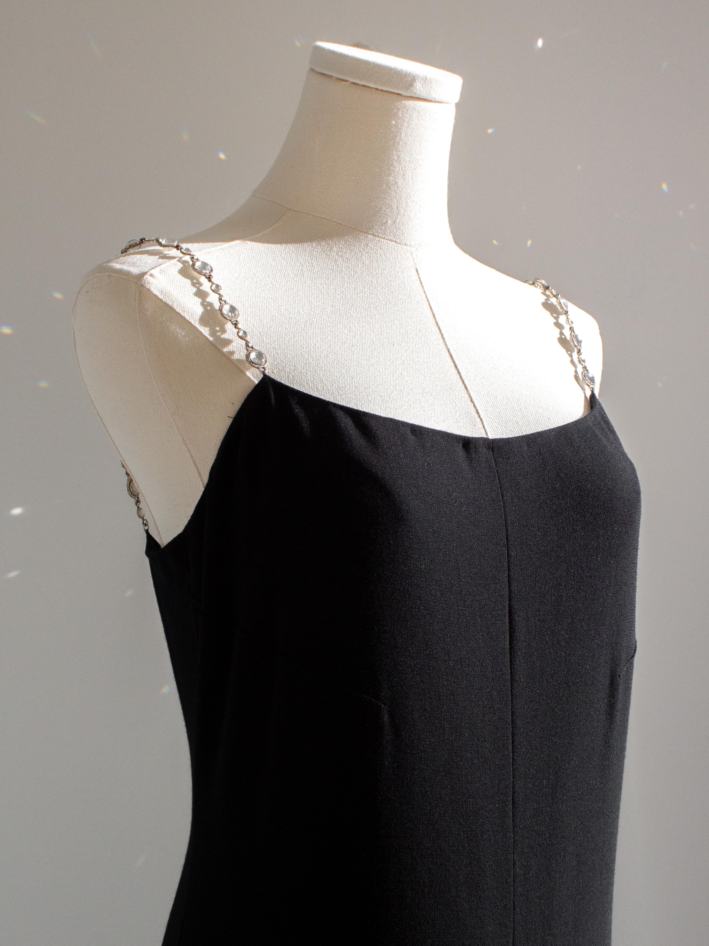 Chanel Vintage S/S 1998 Silver Crystal Chiclet Straps Black 98p Gown Dress For Sale 2