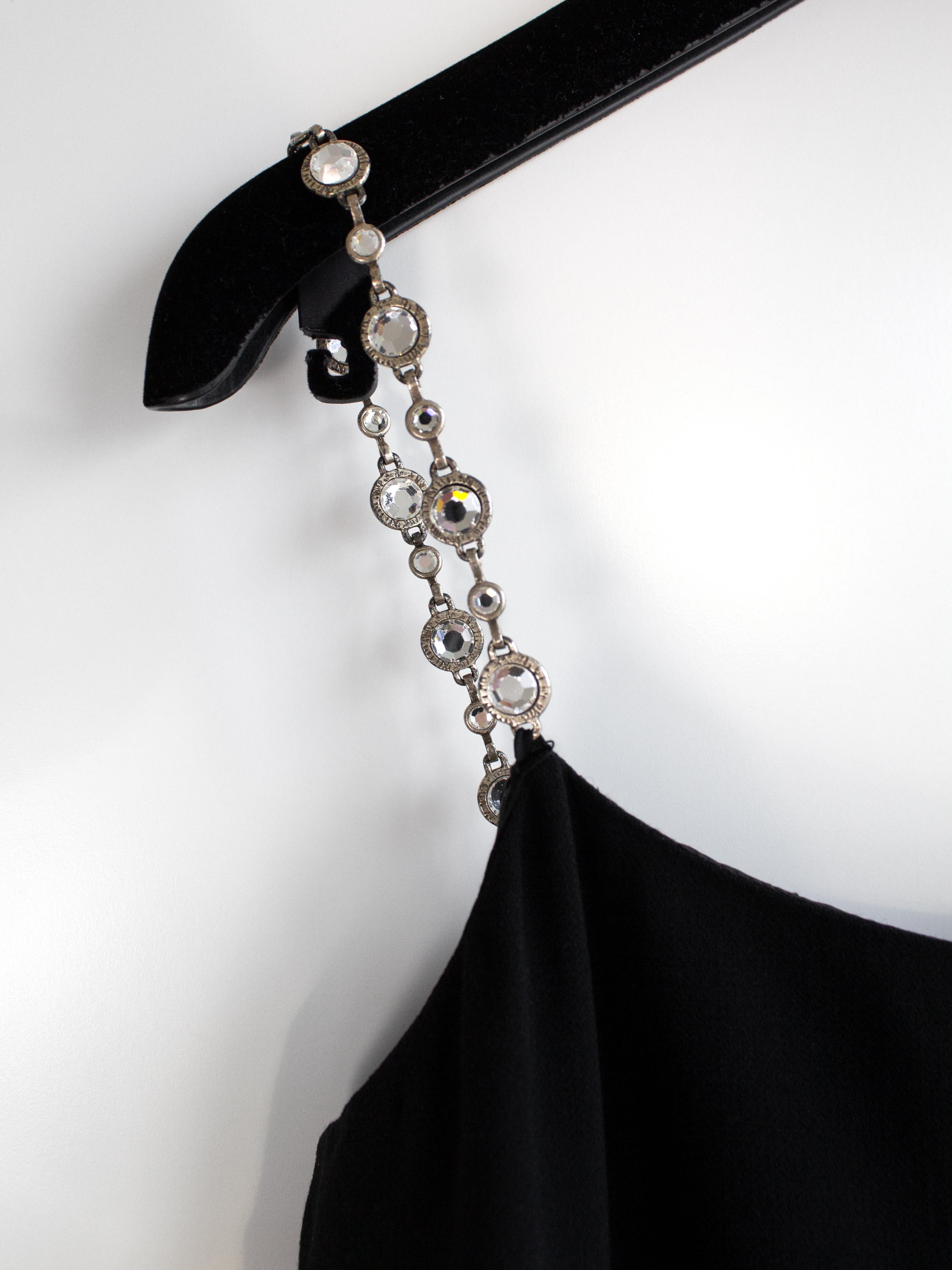 Chanel Vintage S/S 1998 Silver Crystal Chiclet Straps Black 98p Gown Dress For Sale 3