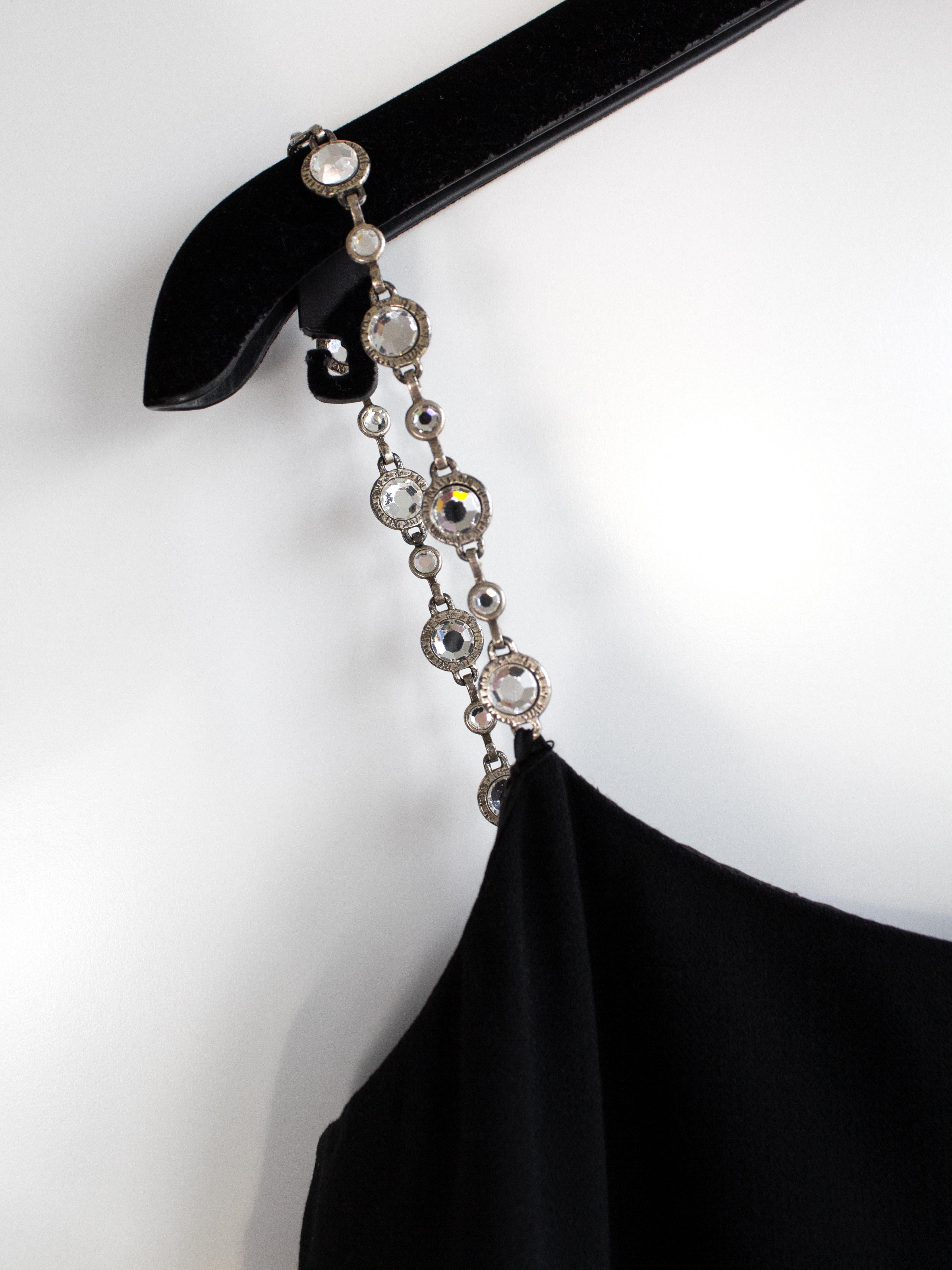 Chanel Vintage S/S 1998 Silver Crystal Chiclet Straps Black 98p Gown Dress 3