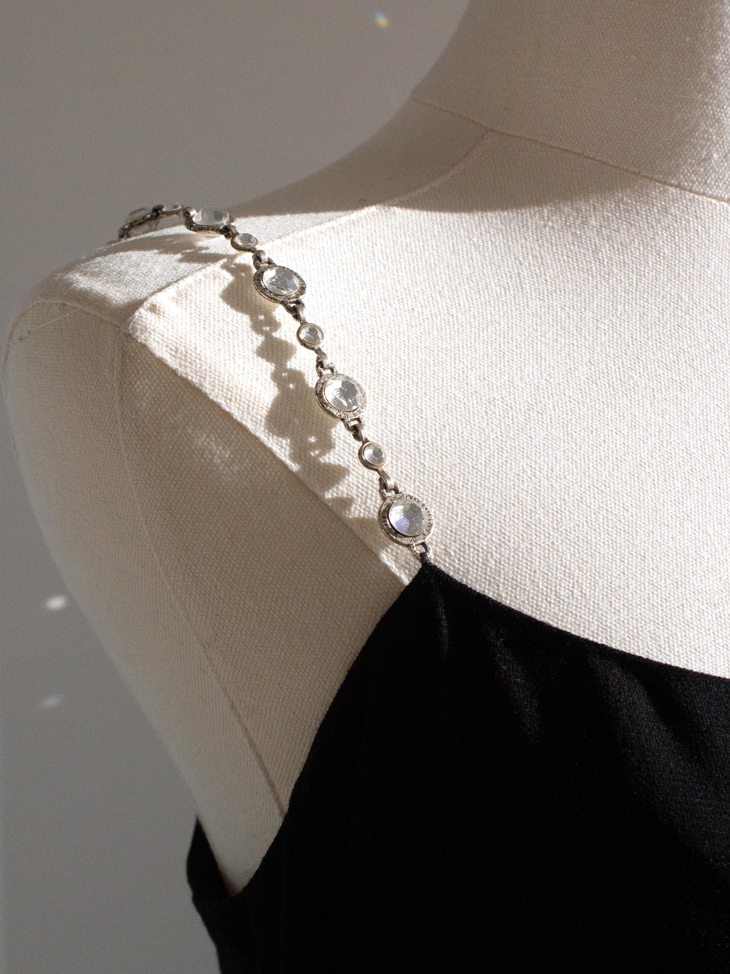 Chanel Vintage S/S 1998 Silver Crystal Chiclet Straps Black 98p Gown Dress For Sale 3