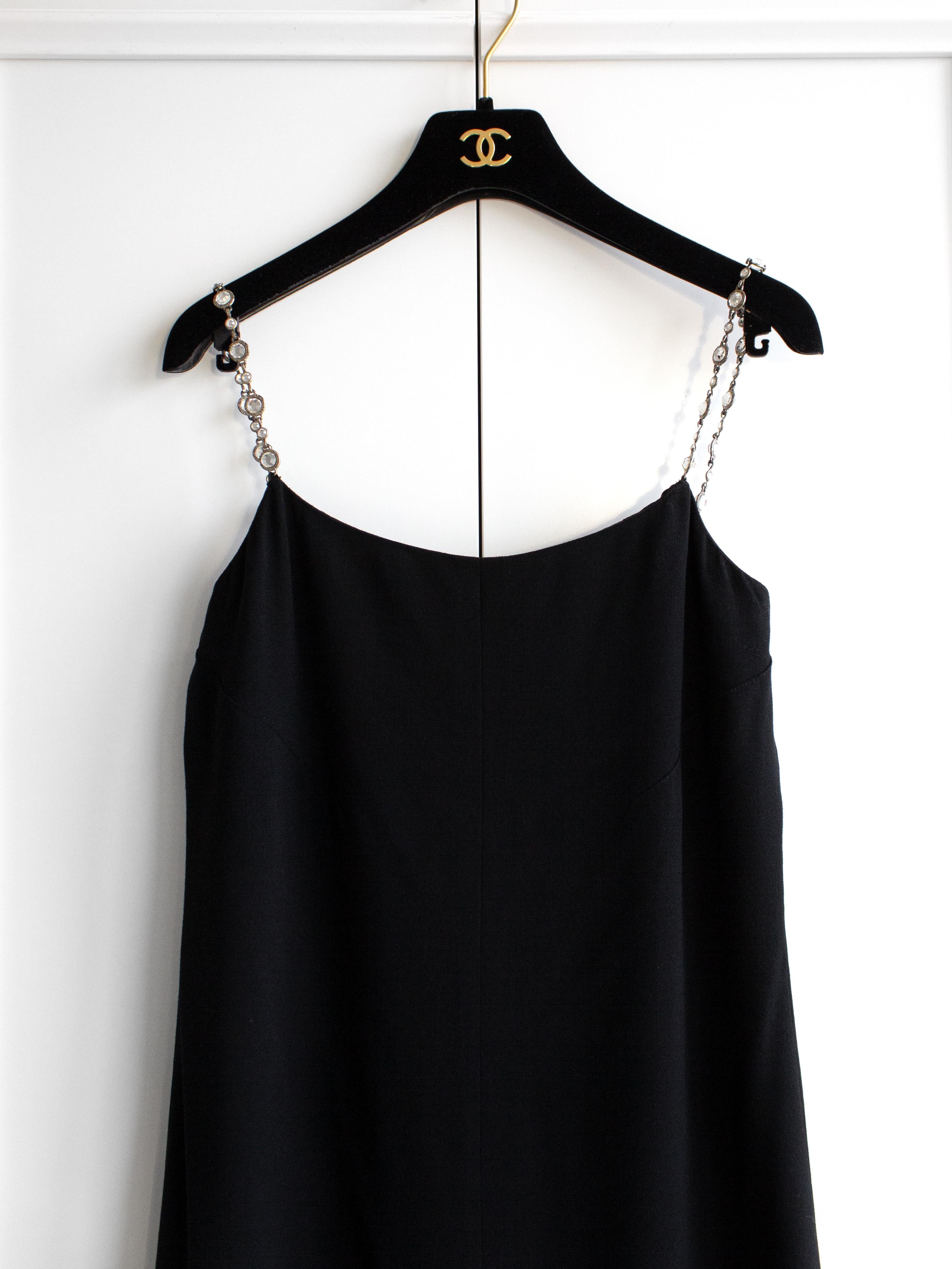 Chanel Vintage S/S 1998 Silver Crystal Chiclet Straps Black 98p Gown Dress 4