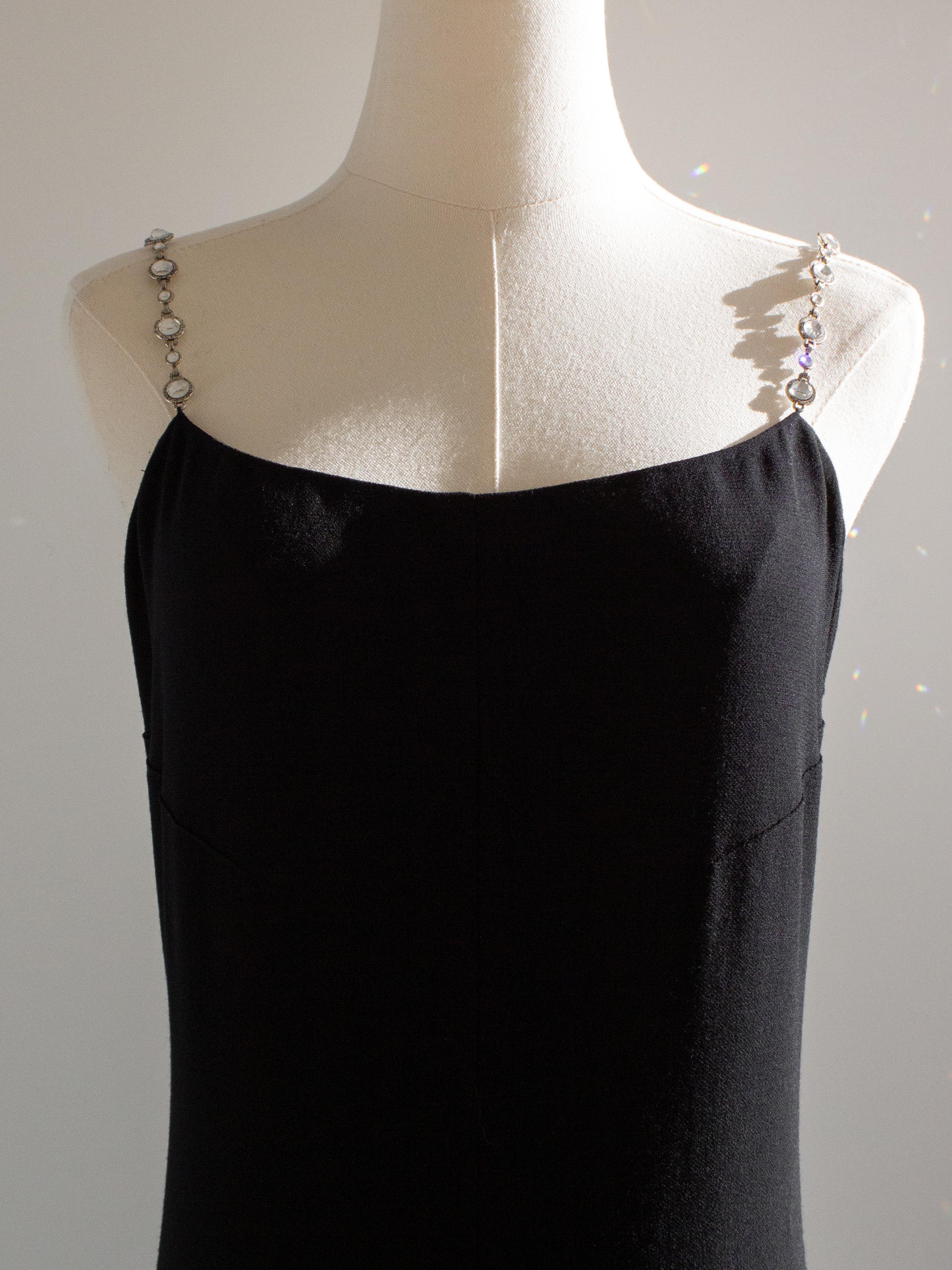 Chanel Vintage S/S 1998 Silver Crystal Chiclet Straps Black 98p Gown Dress For Sale 4