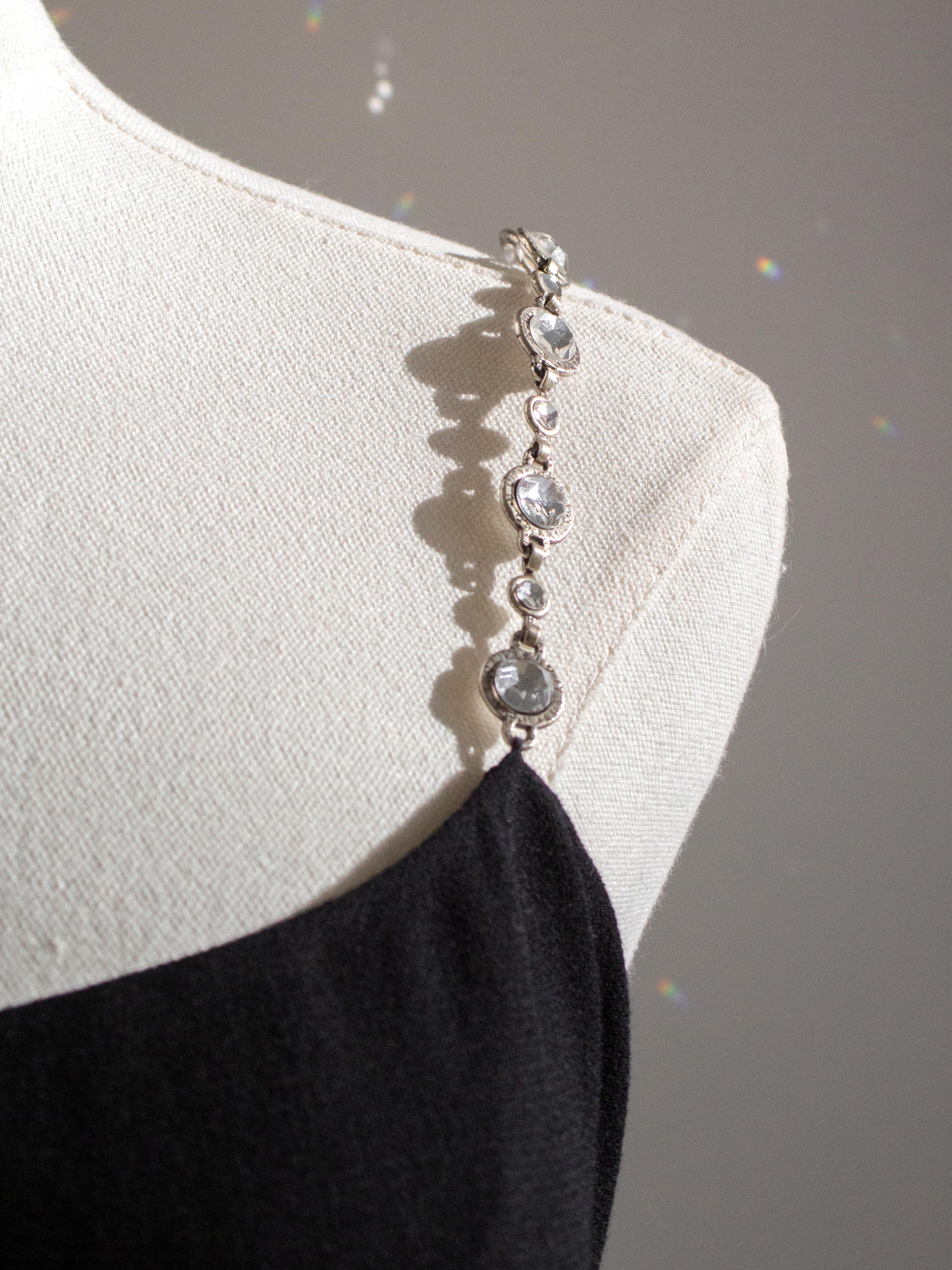 Chanel Vintage S/S 1998 Silver Crystal Chiclet Straps Black 98p Gown Dress For Sale 5