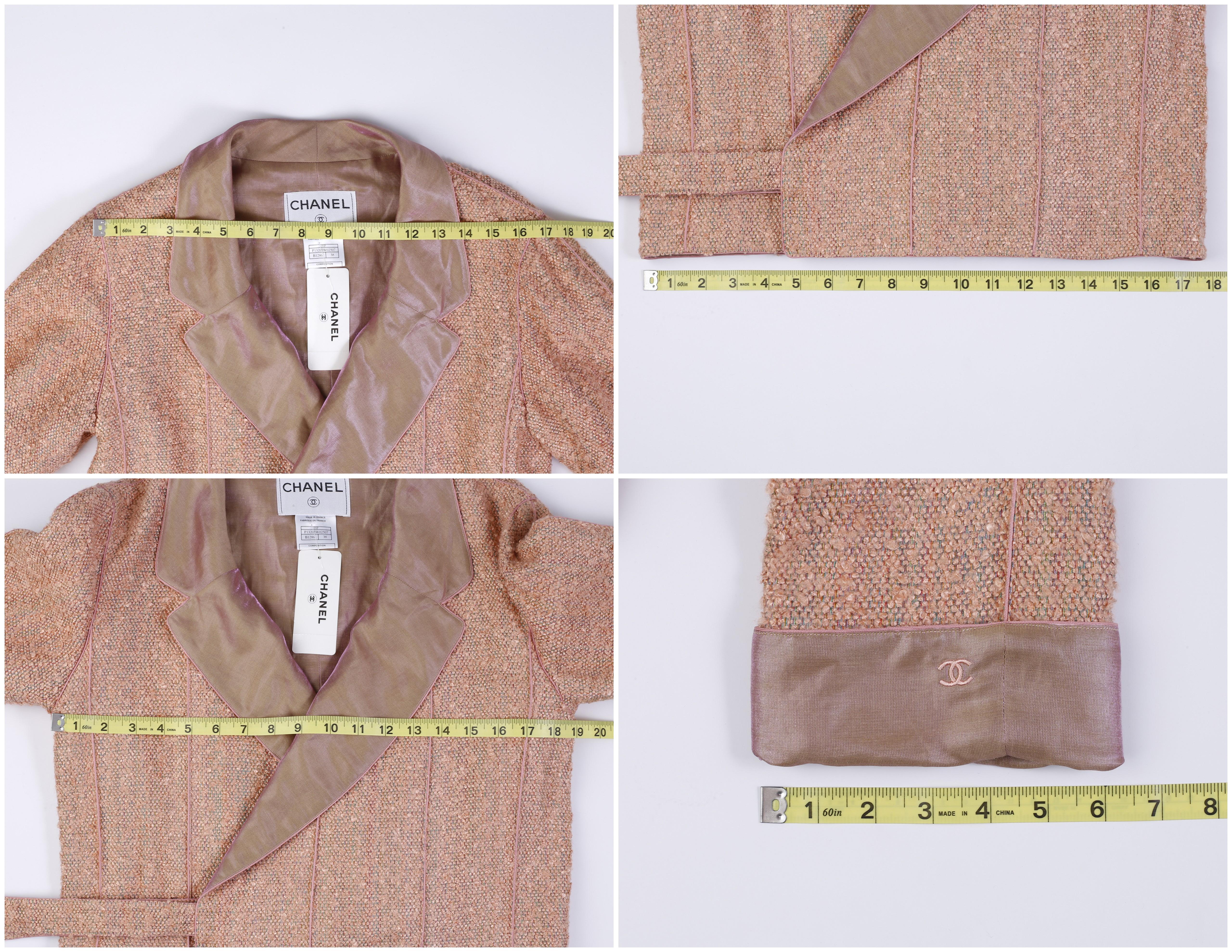 CHANEL Vintage S/S 1999 Salmon Pink Tweed Boucle Knit Cropped Wrap Jacket 38-FR For Sale 5
