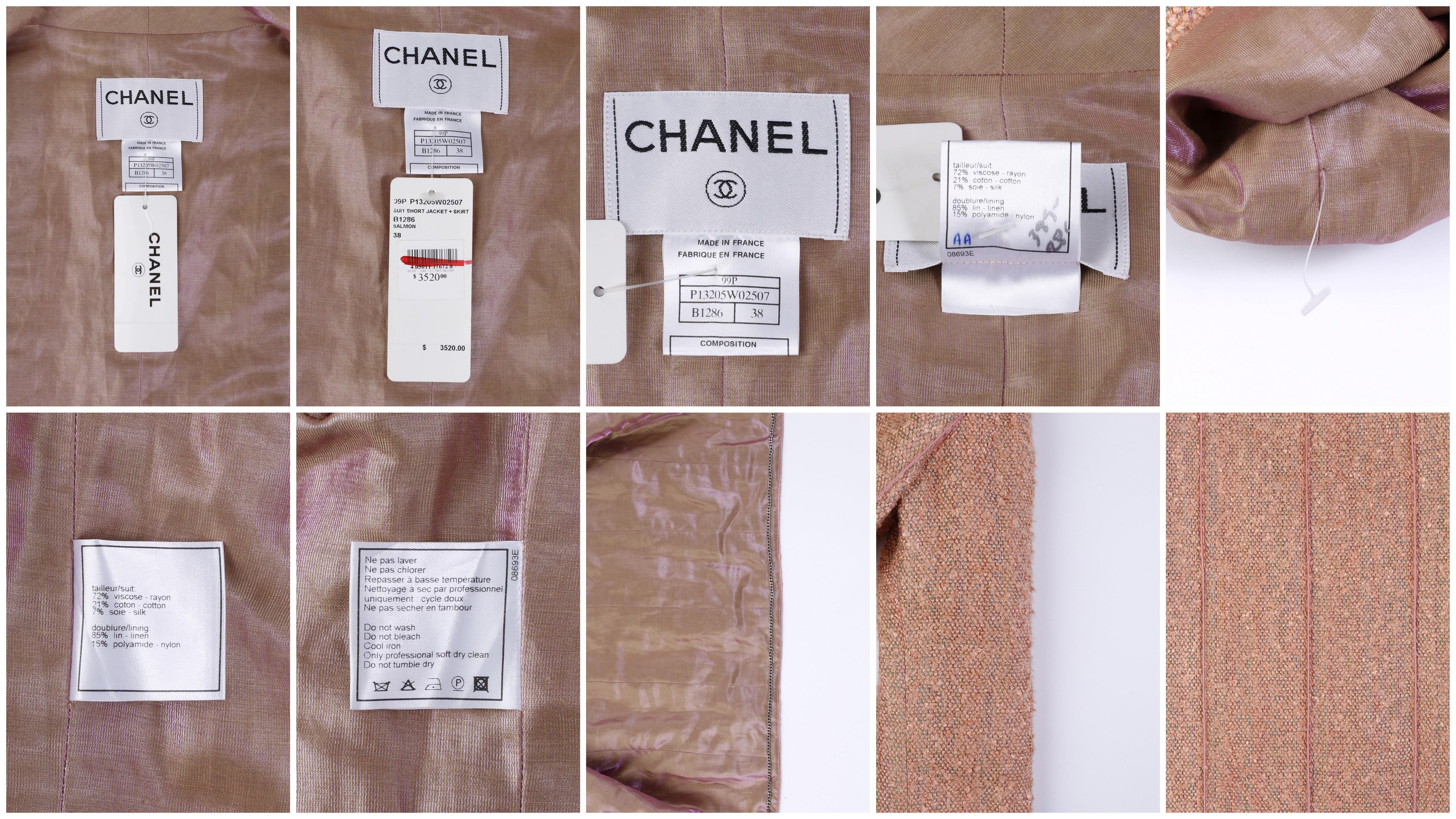 Chanel - Veste portefeuille courte vintage en tweed bouclé rose saumon, taille 38-FR, printemps-été 1999 en vente 6