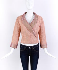 CHANEL Vintage S/S 1999 Salmon Pink Tweed Boucle Knit Cropped Wrap Jacket 38-FR