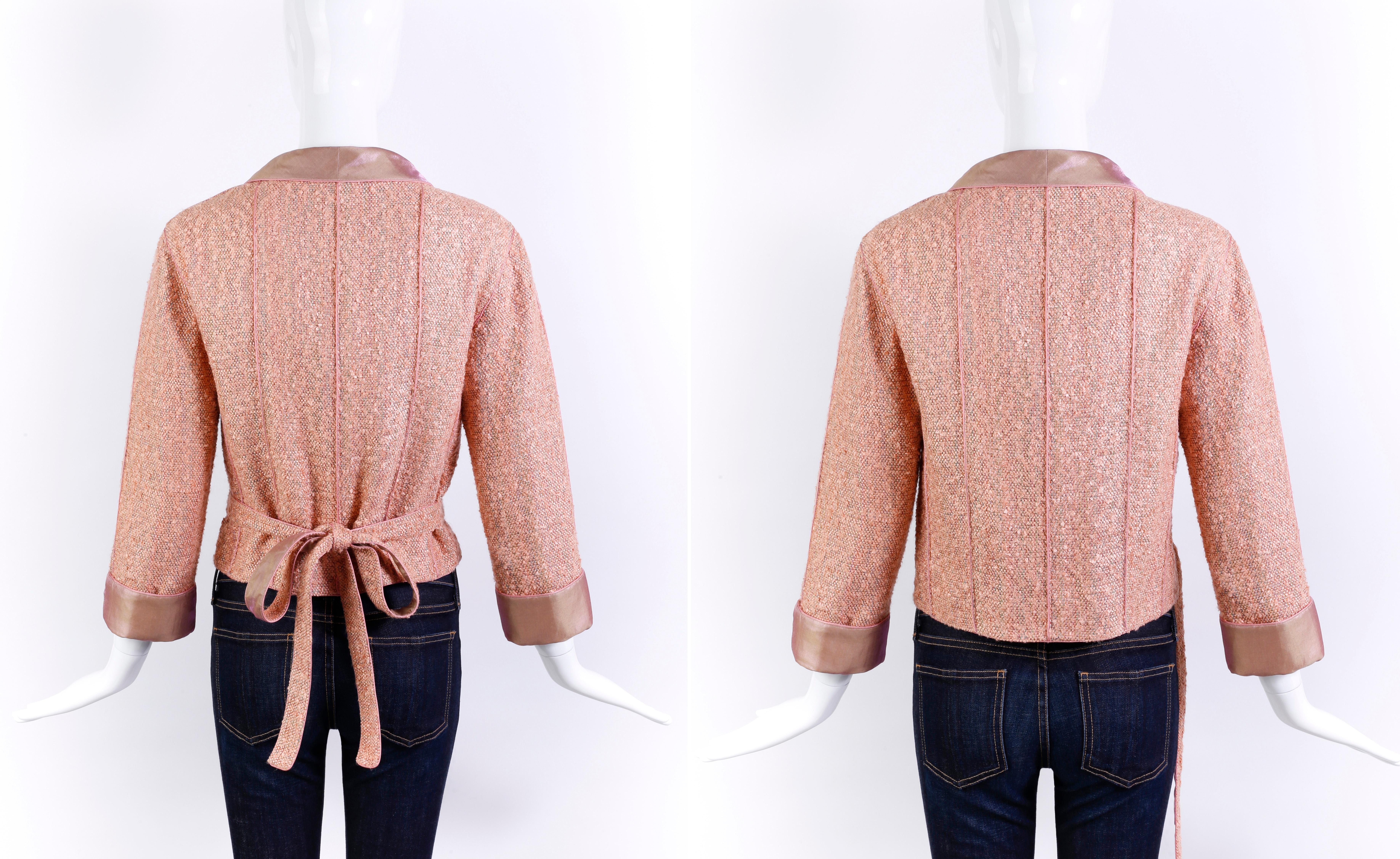 CHANEL Vintage S/S 1999 Salmon Pink Tweed Boucle Knit Cropped Wrap Jacket 38-FR For Sale 1