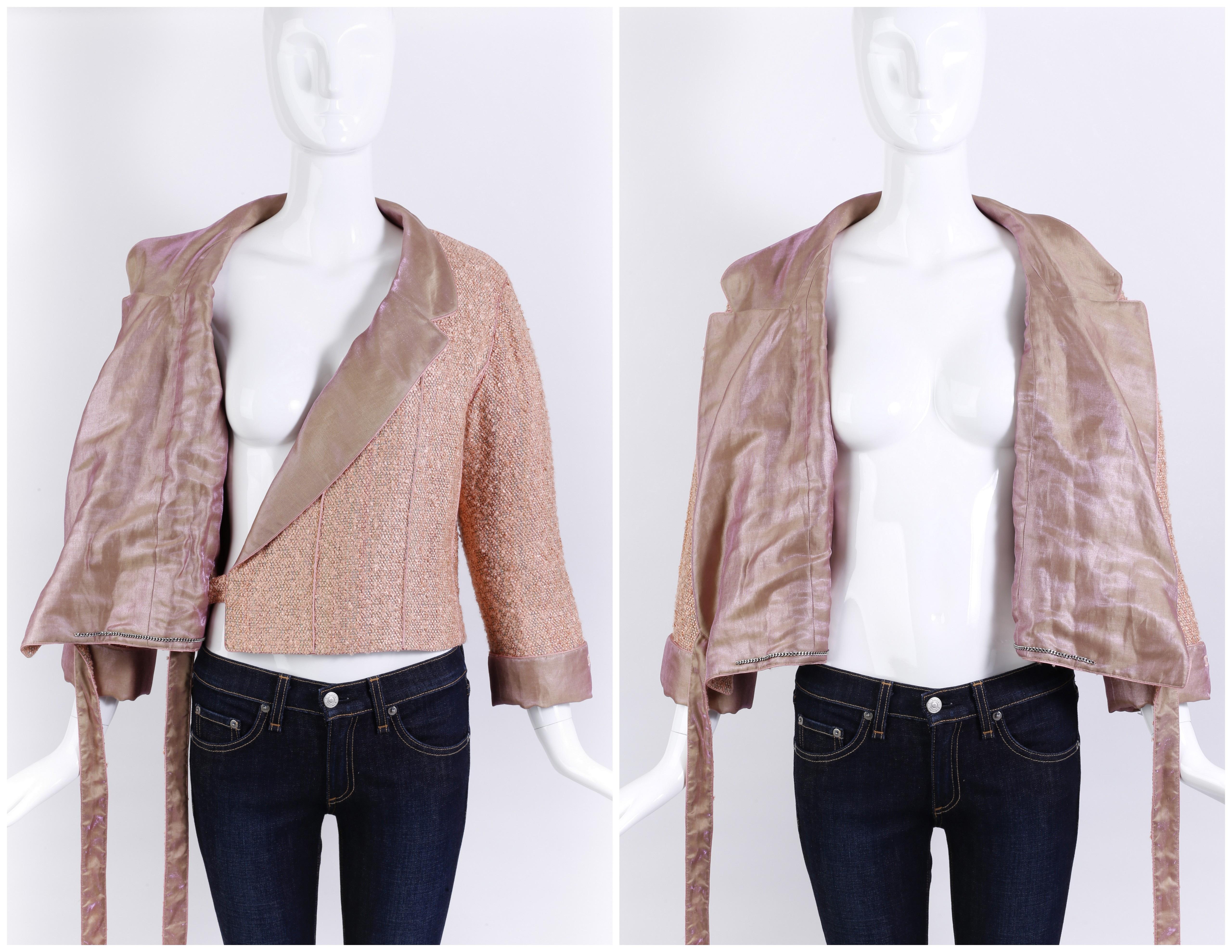 CHANEL Vintage S/S 1999 Salmon Pink Tweed Boucle Knit Cropped Wrap Jacket 38-FR For Sale 2