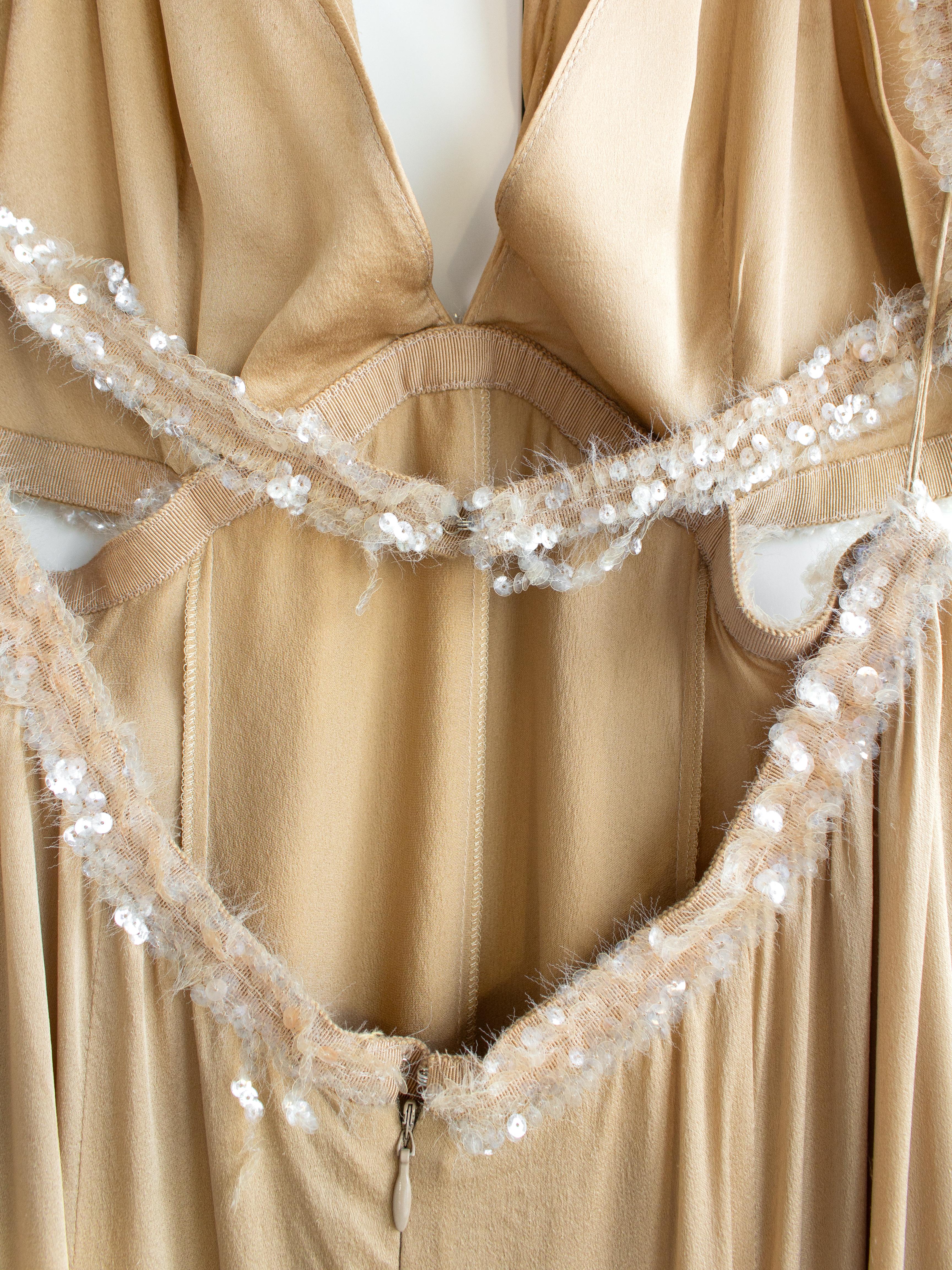 Chanel Vintage S/S 2003 Beige Silk Sequin Embellished 03P Goddess Evening Gown 7