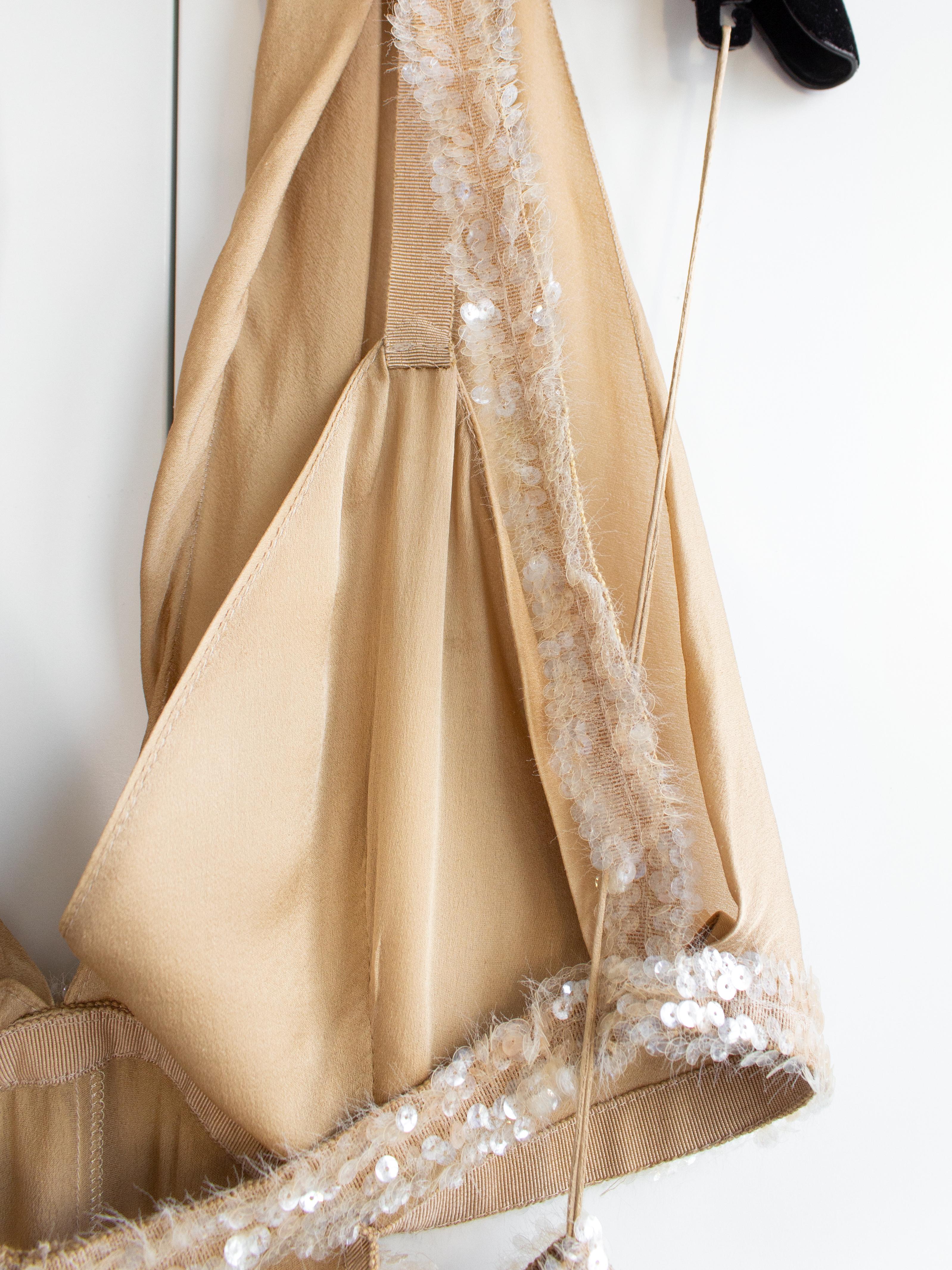 Chanel Vintage S/S 2003 Beige Silk Sequin Embellished 03P Goddess Evening Gown 9