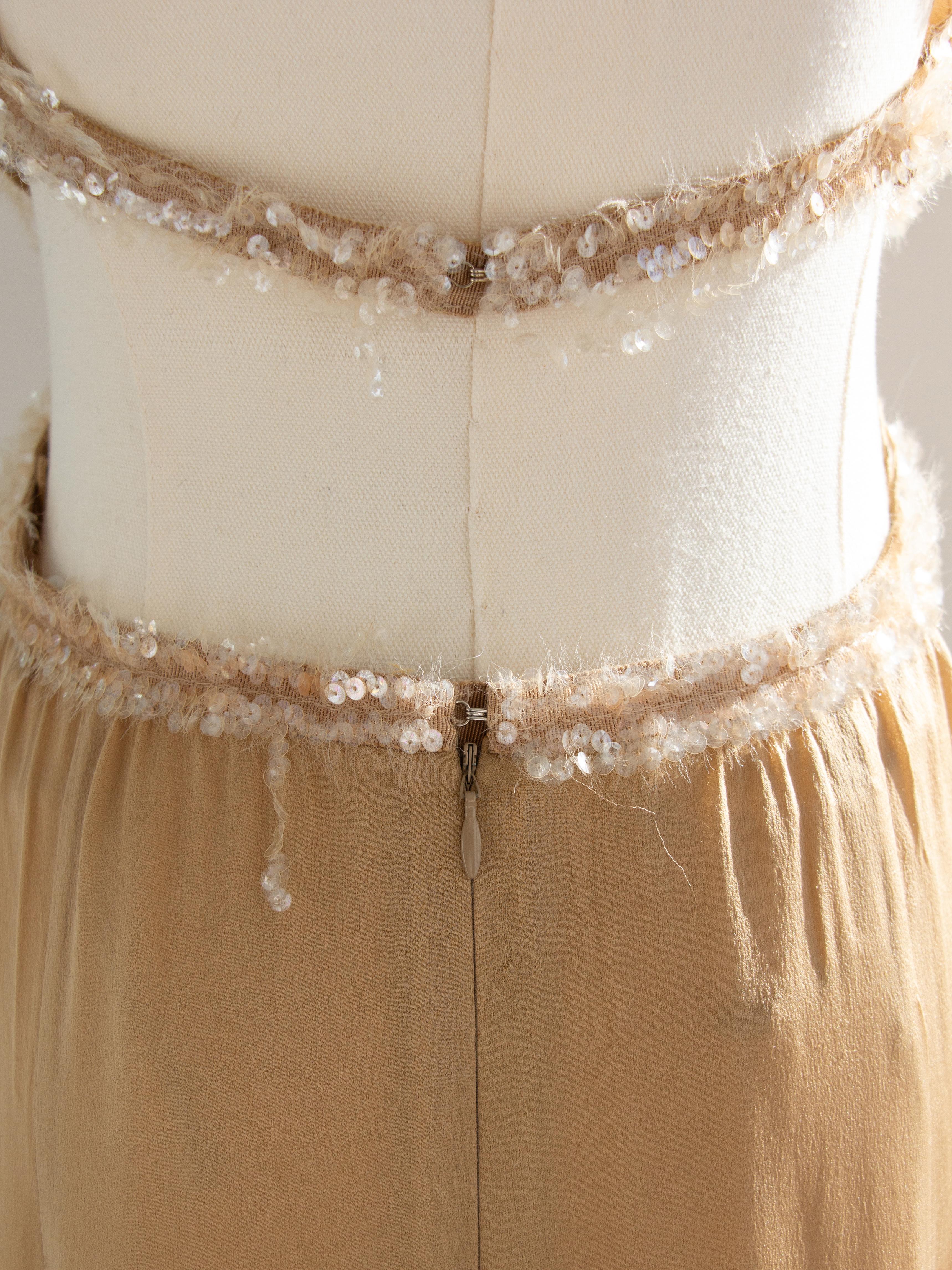 Chanel Vintage S/S 2003 Vestido de noche 03P Diosa Adornado con lentejuelas de seda beige 8
