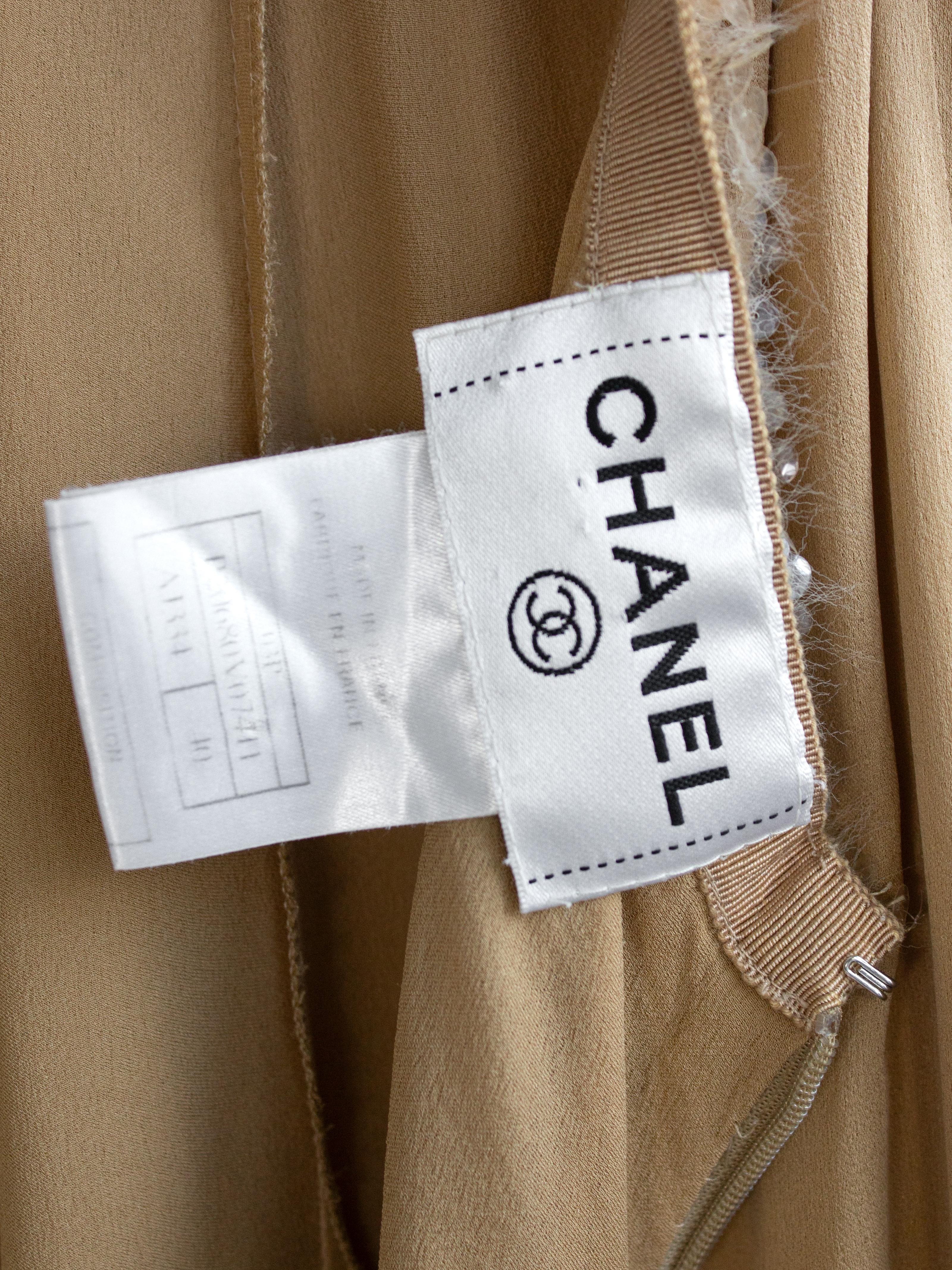 Chanel Vintage S/S 2003 Beige Silk Sequin Embellished 03P Goddess Evening Gown 11