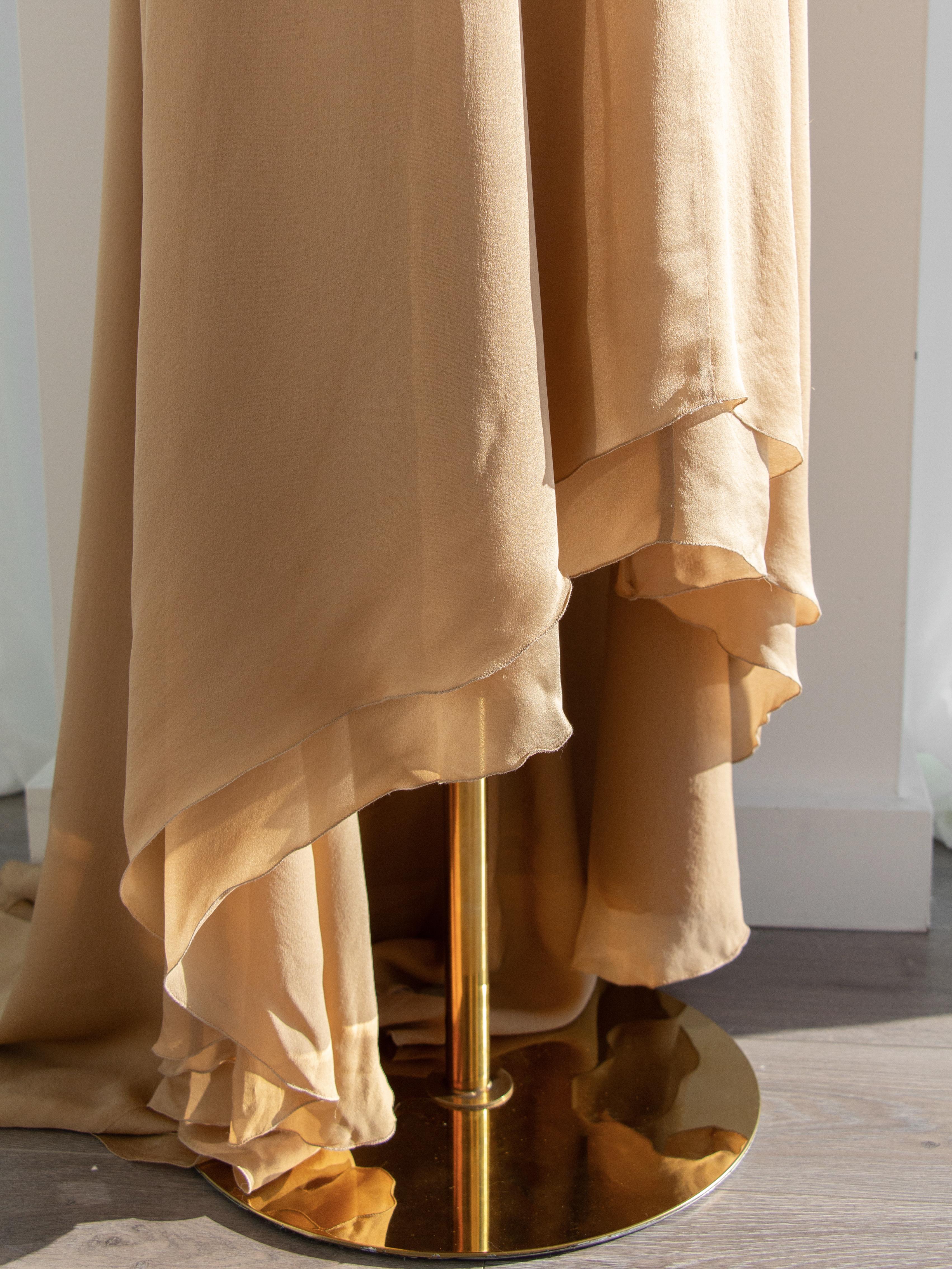 Chanel Vintage S/S 2003 Vestido de noche 03P Diosa Adornado con lentejuelas de seda beige 12