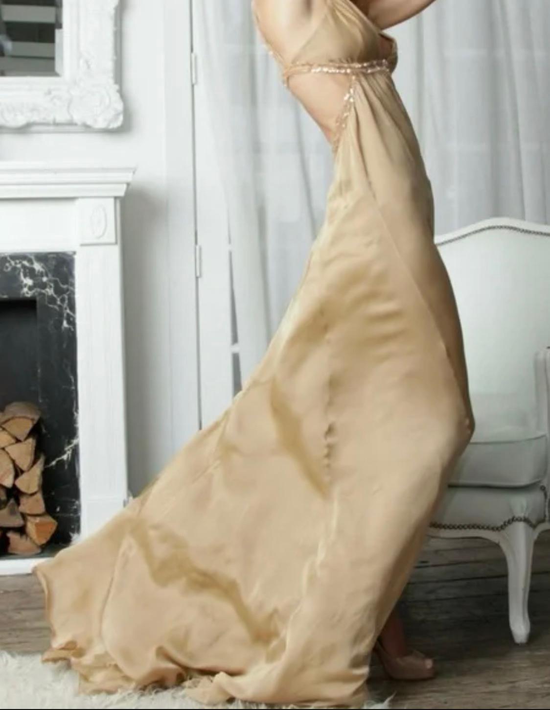 Chanel Vintage S/S 2003 Vestido de noche 03P Diosa Adornado con lentejuelas de seda beige Marrón