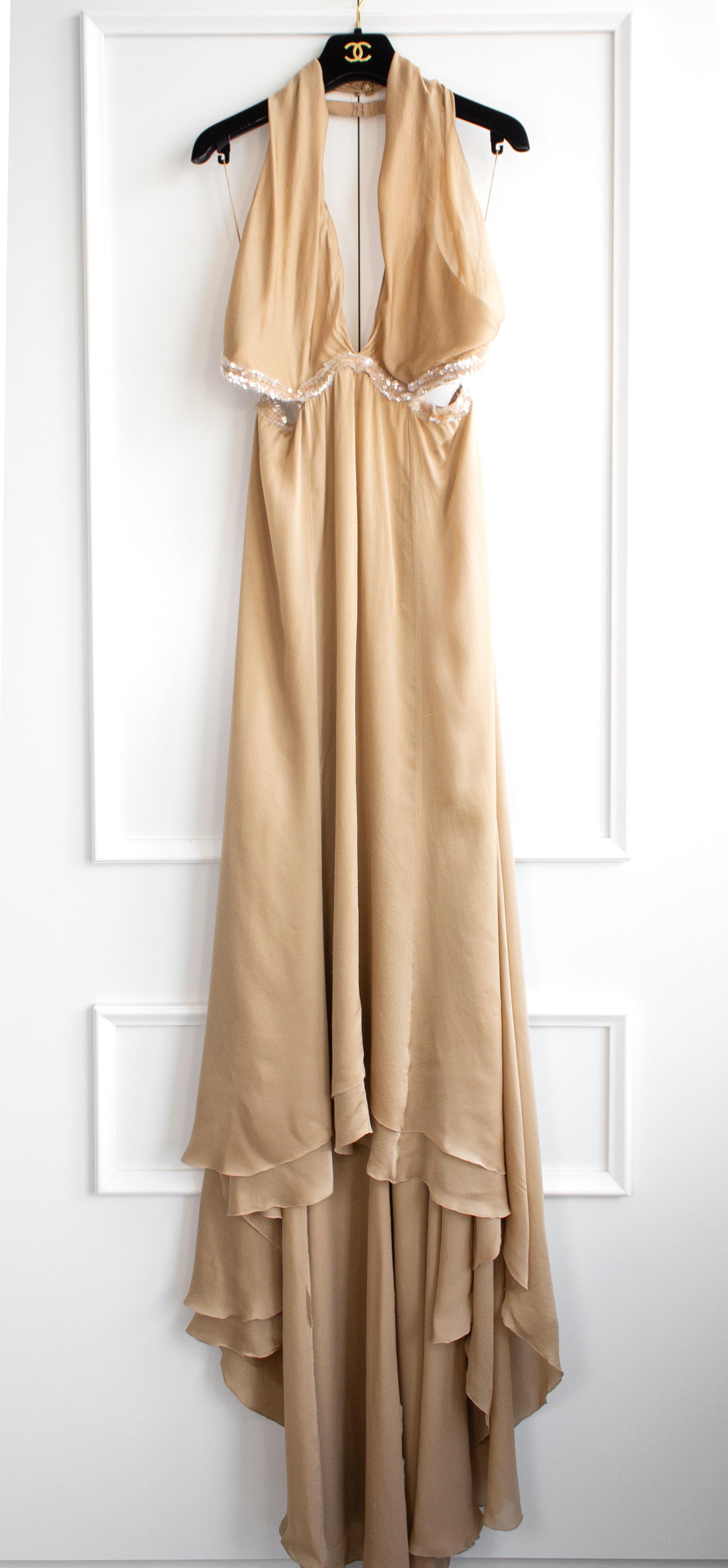 Chanel Vintage S/S 2003 Beige Silk Sequin Embellished 03P Goddess Evening Gown 1