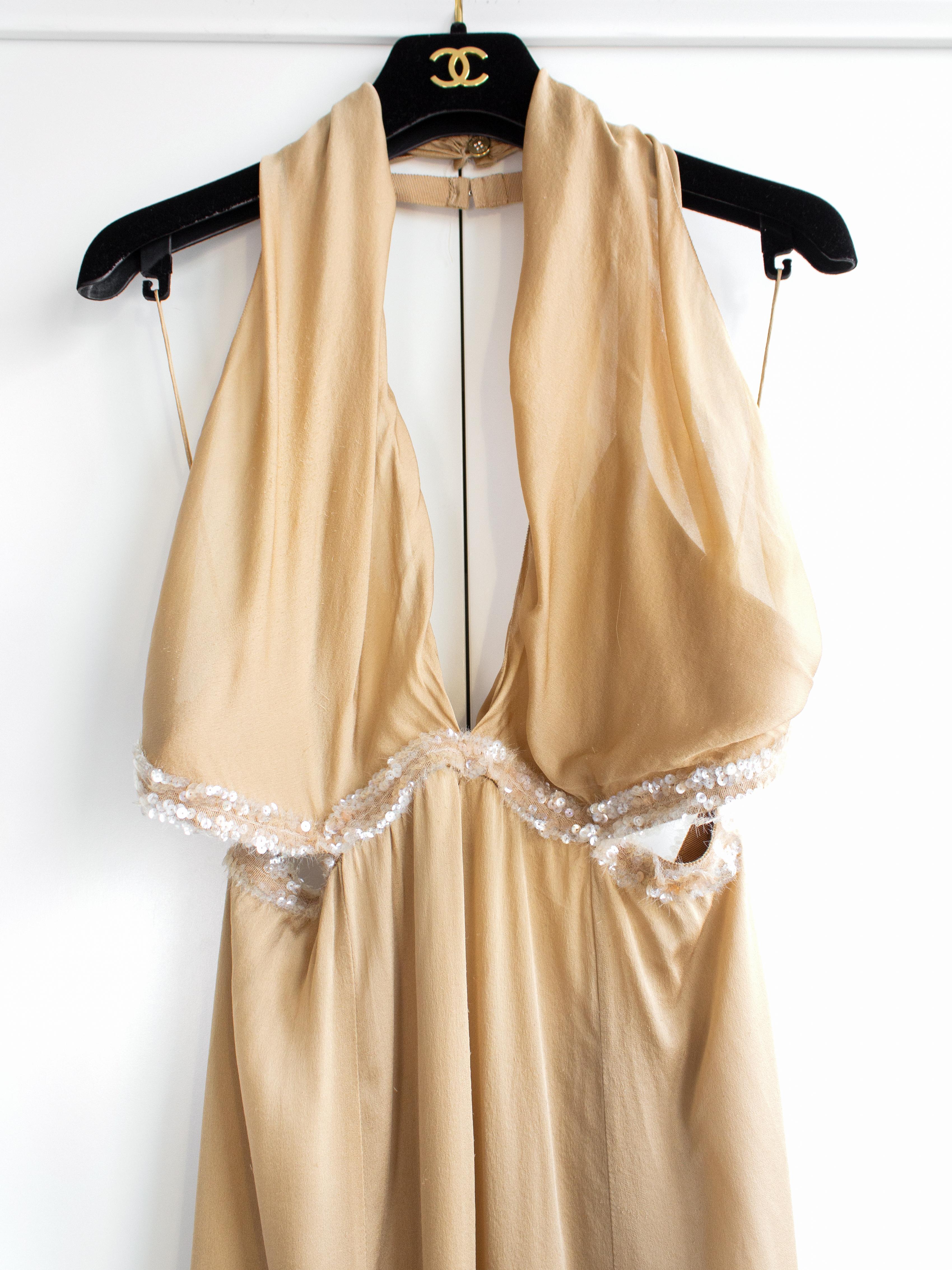 Chanel Vintage S/S 2003 Beige Silk Sequin Embellished 03P Goddess Evening Gown 3