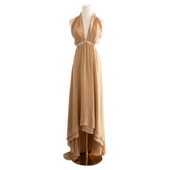 Chanel Vintage S/S 2003 Beige Silk Sequin Embellished 03P Goddess Evening Gown