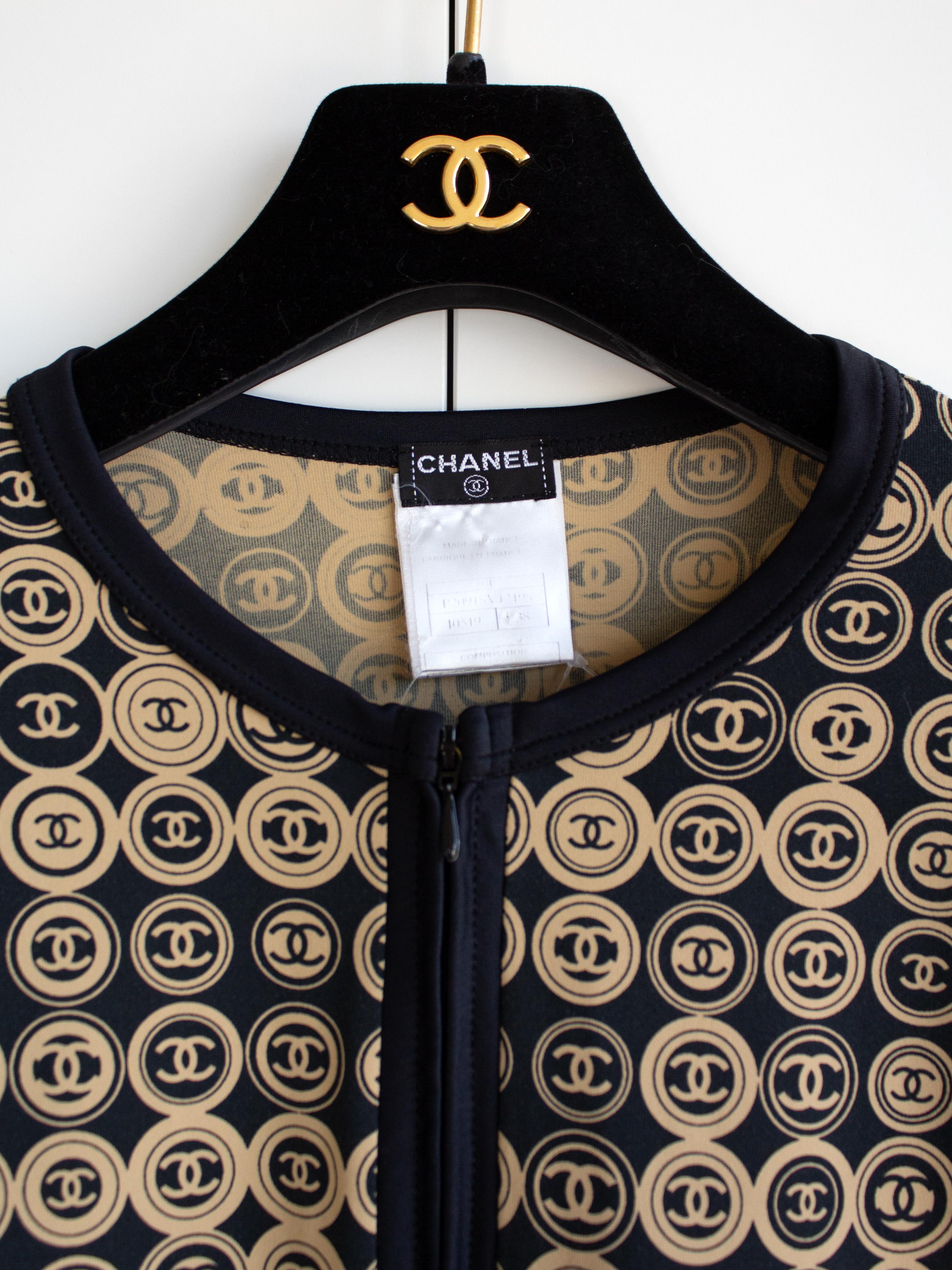Chanel Vintage S/S 2003 Coin Print Medallion Monogram CC Black Beige 03P Jacket 1