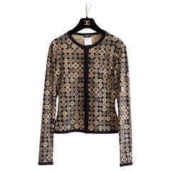 Chanel Vintage S/S 2003 Coin Print Medallion Monogram CC Black Beige 03P Jacket