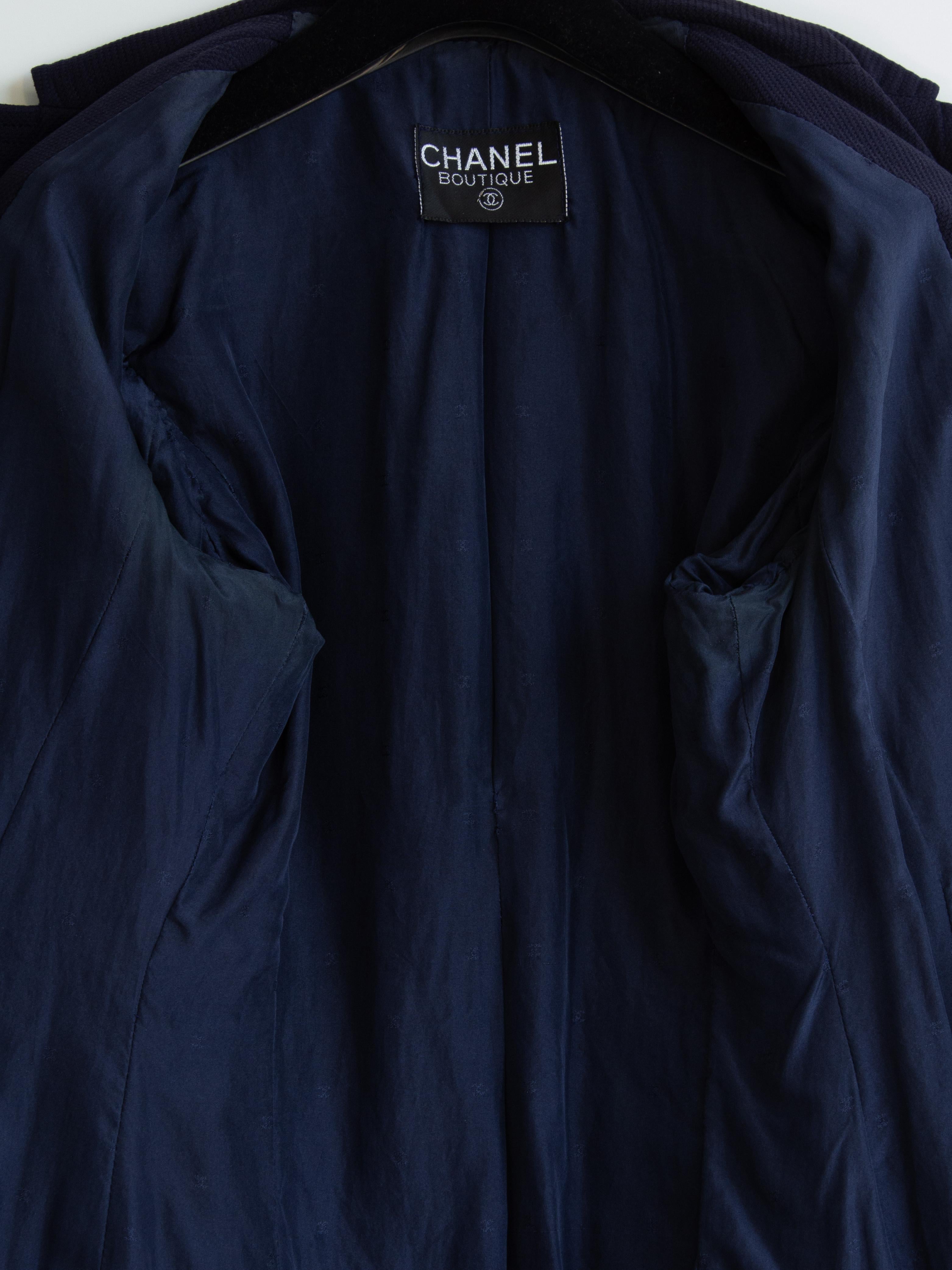 Chanel Vintage S/S1993 Navy Blue Cotton Gold Chain CC Medallion 93P Jacket Suit 9