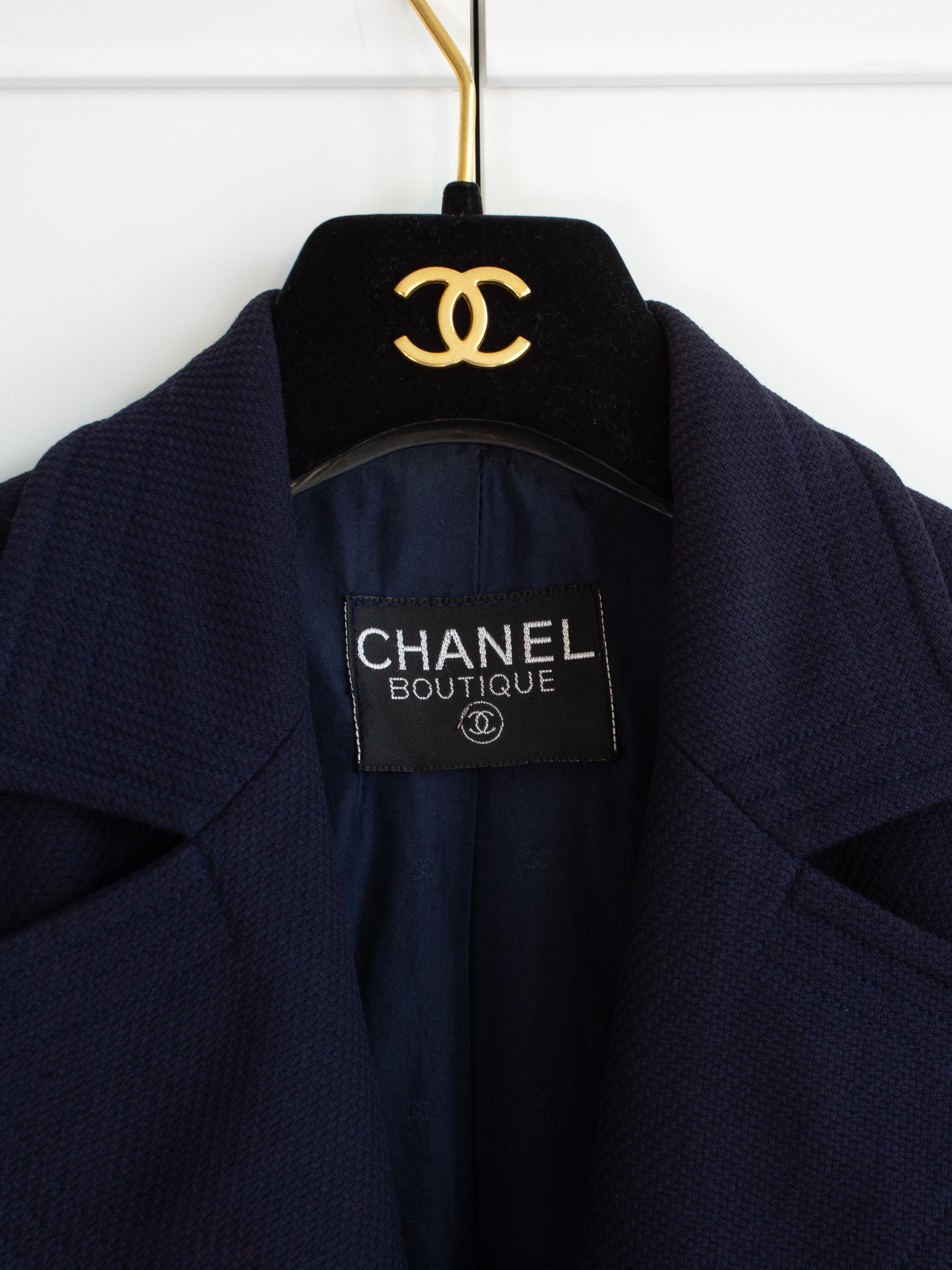 Chanel Vintage S/S1993 Navy Blue Cotton Gold Chain CC Medallion 93P Jacket Suit 2