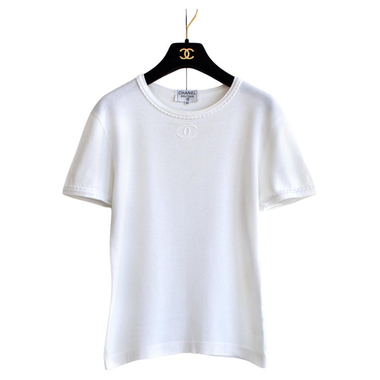 Chanel Vintage S/S1994 White Cotton Scalloped CC Logo 94P T-Shirt