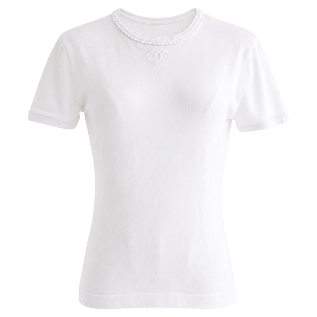 Chanel Vintage S/S1994 - T-Shirt blanche en coton festonnée avec logo CC 94P