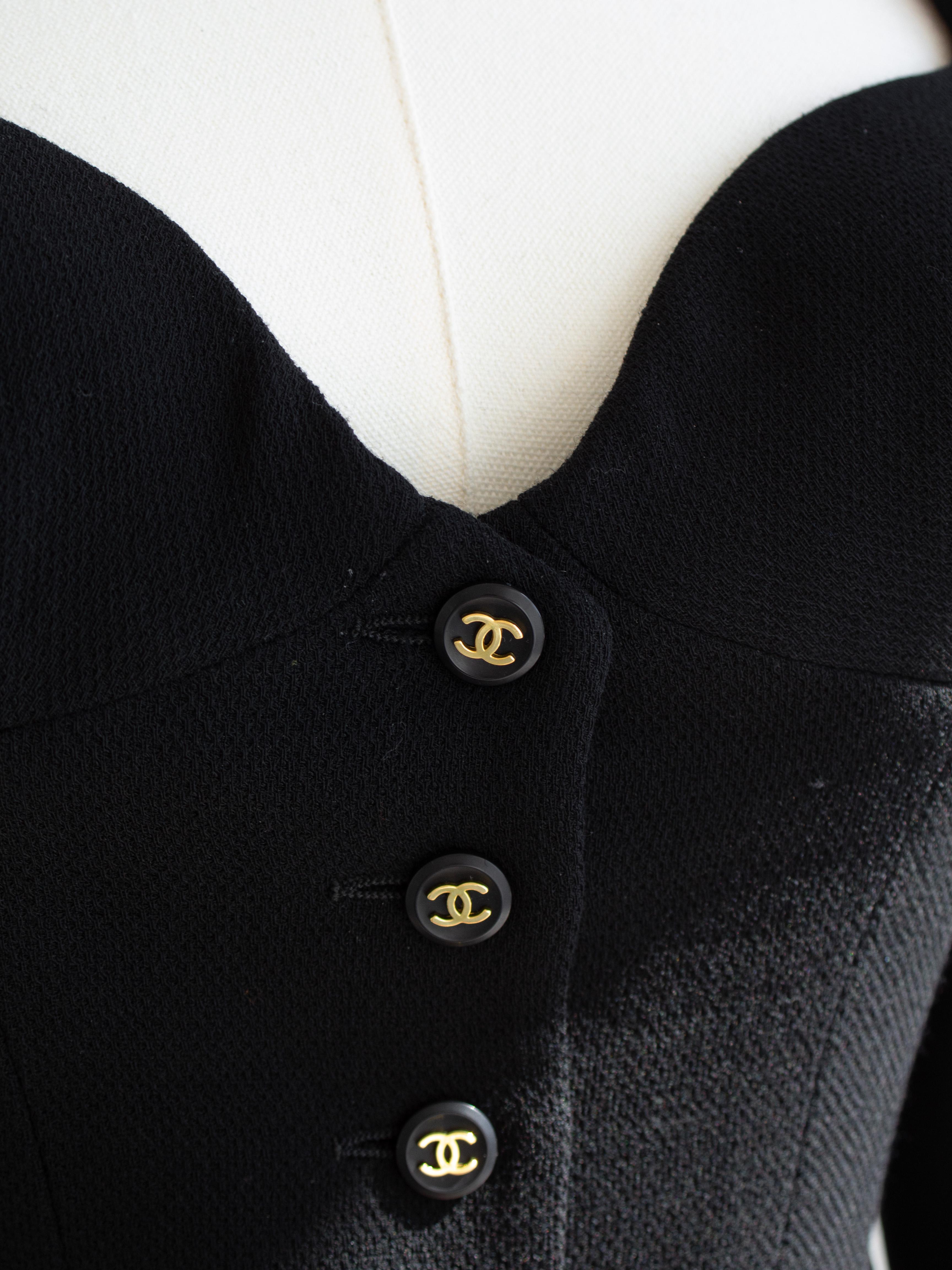 Chanel Vintage S/S1995 Barbie Black Gold CC Sweetheart Cropped 95P Belted Jacket 6