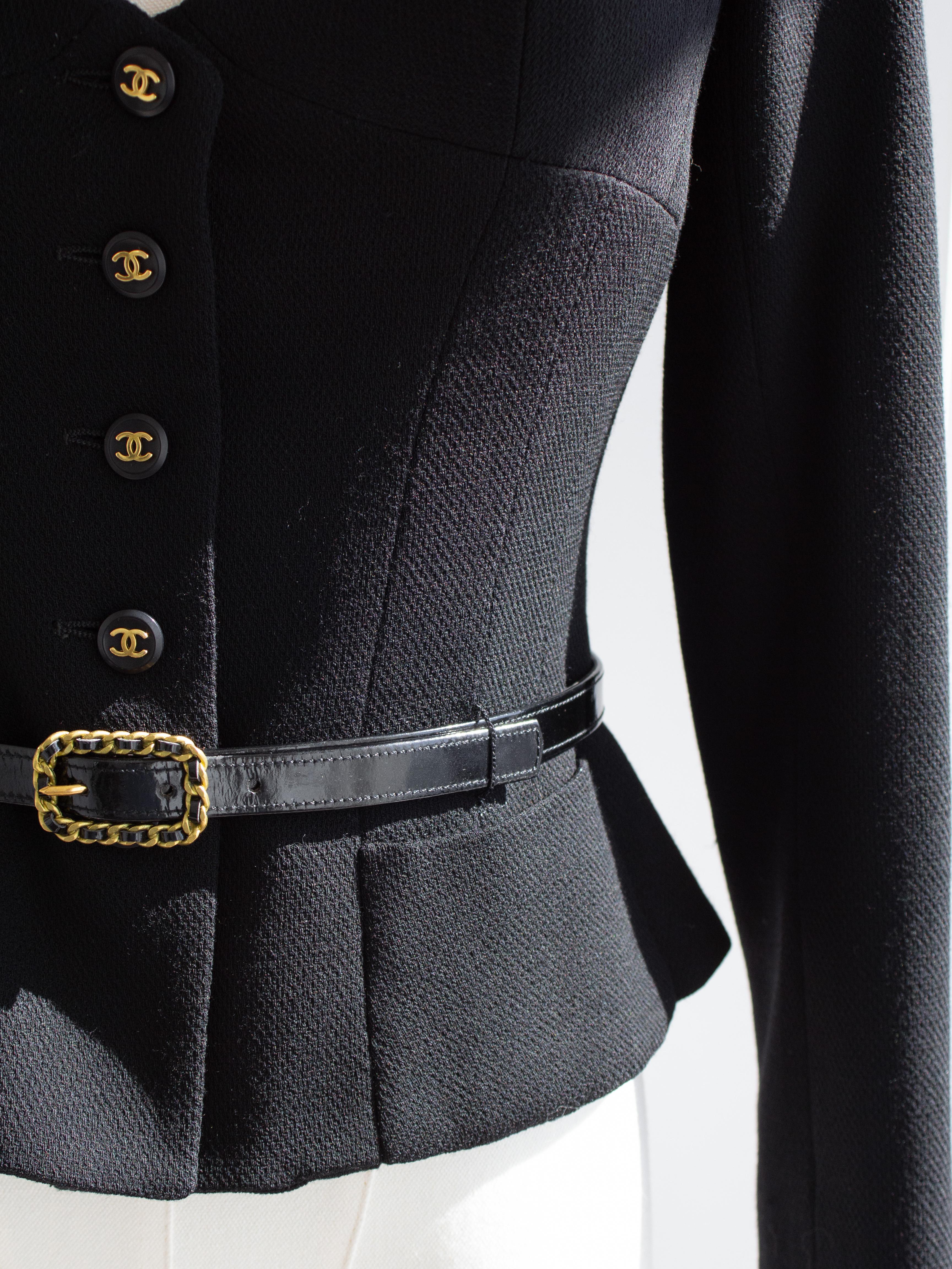 Chanel Vintage S/S1995 Barbie Black Gold CC Sweetheart Cropped 95P Belted Jacket 8