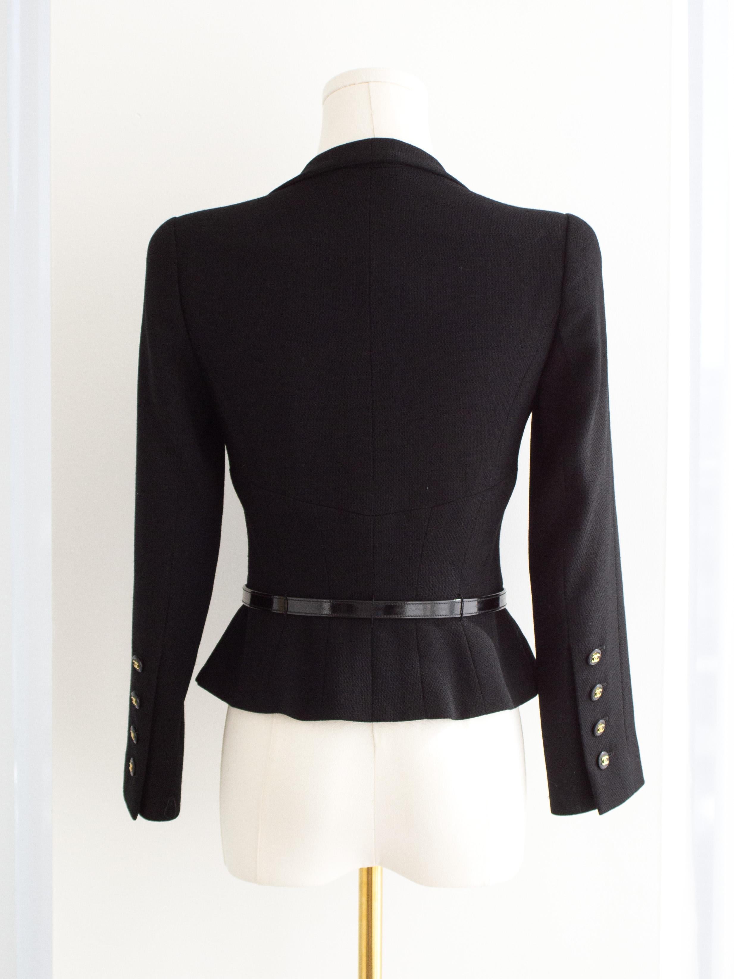 Chanel Vintage S/S1995 Barbie Black Gold CC Sweetheart Cropped 95P Belted Jacket 3