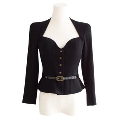 Chanel Vintage S/S1995 Barbie Black Gold CC Sweetheart Cropped 95P Belted Jacket