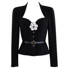 Chanel Vintage F/S1995 Barbie Schwarz Gold CC Sweetheart Cropped 95P Jacke mit Gürtel