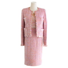 Chanel Vintage S/S1995 Barbie Pink Sequin Embellished 3pcs Jacket Top Skirt Set